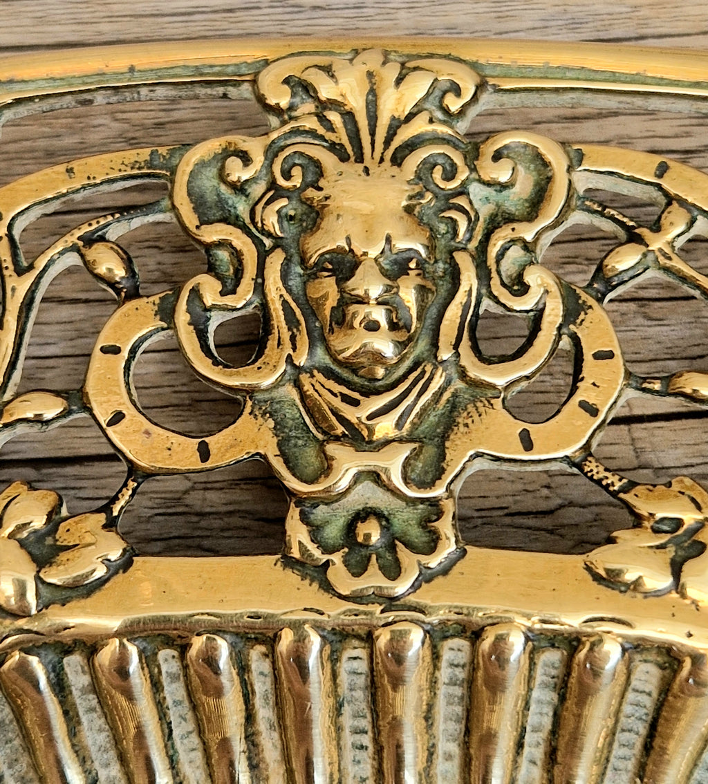 Antique 19thC Baroque Cast Brass Architectural Mount Appliqué Ornate Mascaron Filigree Vanity Card Tray Plate Hand-Tooled Pattern 1018