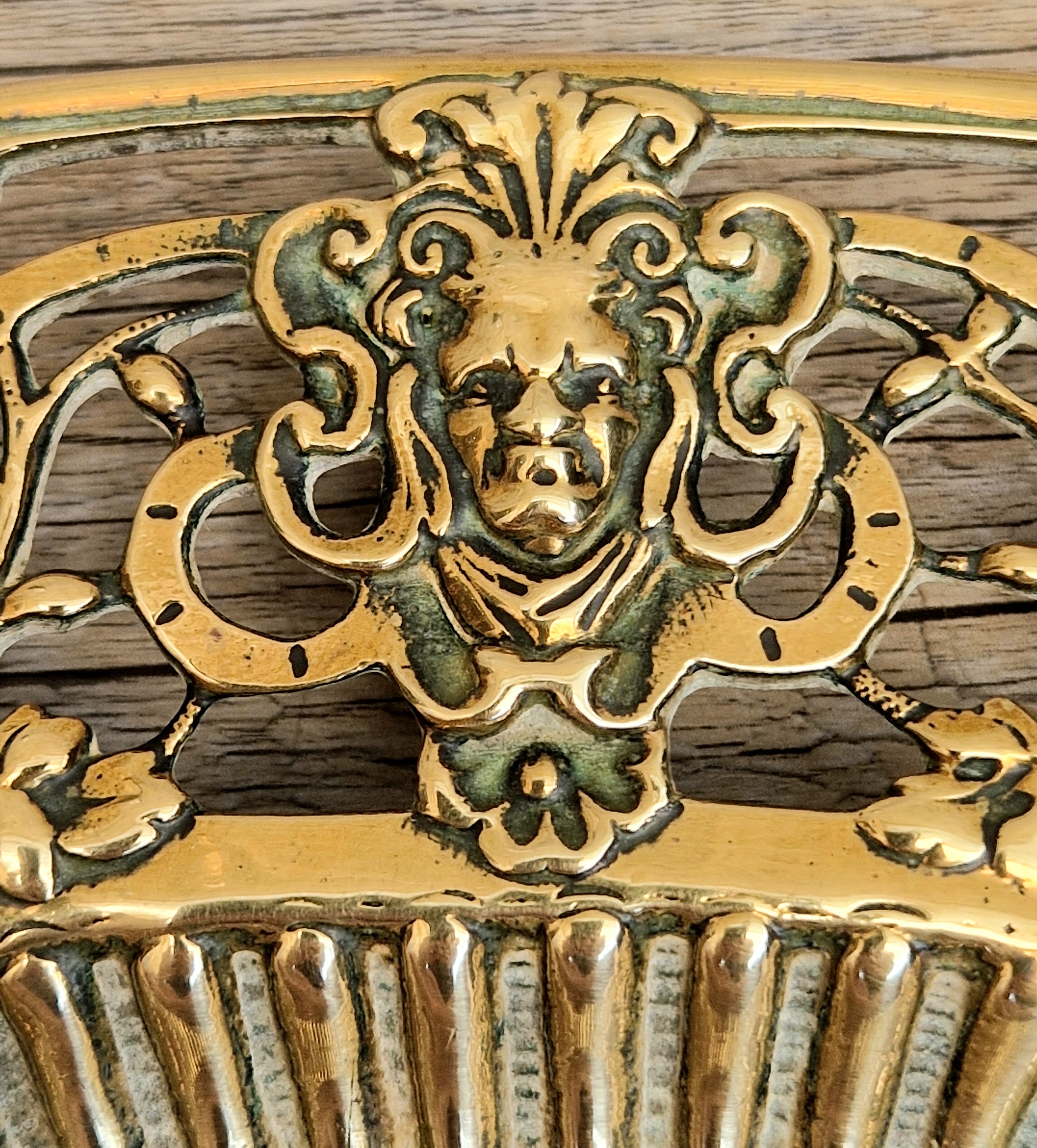Antique 19thC Baroque Cast Brass Architectural Mount Appliqué Ornate Mascaron Filigree Vanity Card Tray Plate Hand-Tooled Pattern 1018