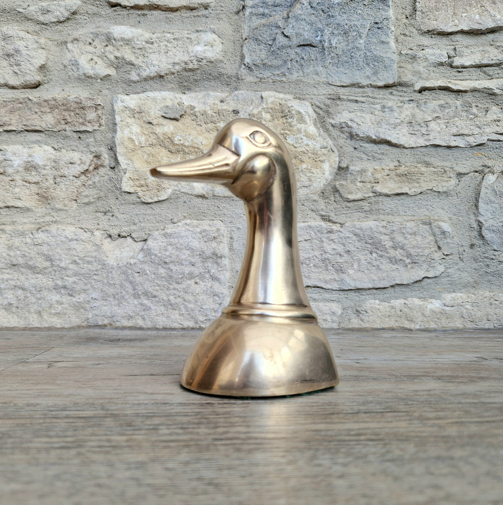 1950s Brass Duck Head Figurine Single Brass Duck Bookend Ornament