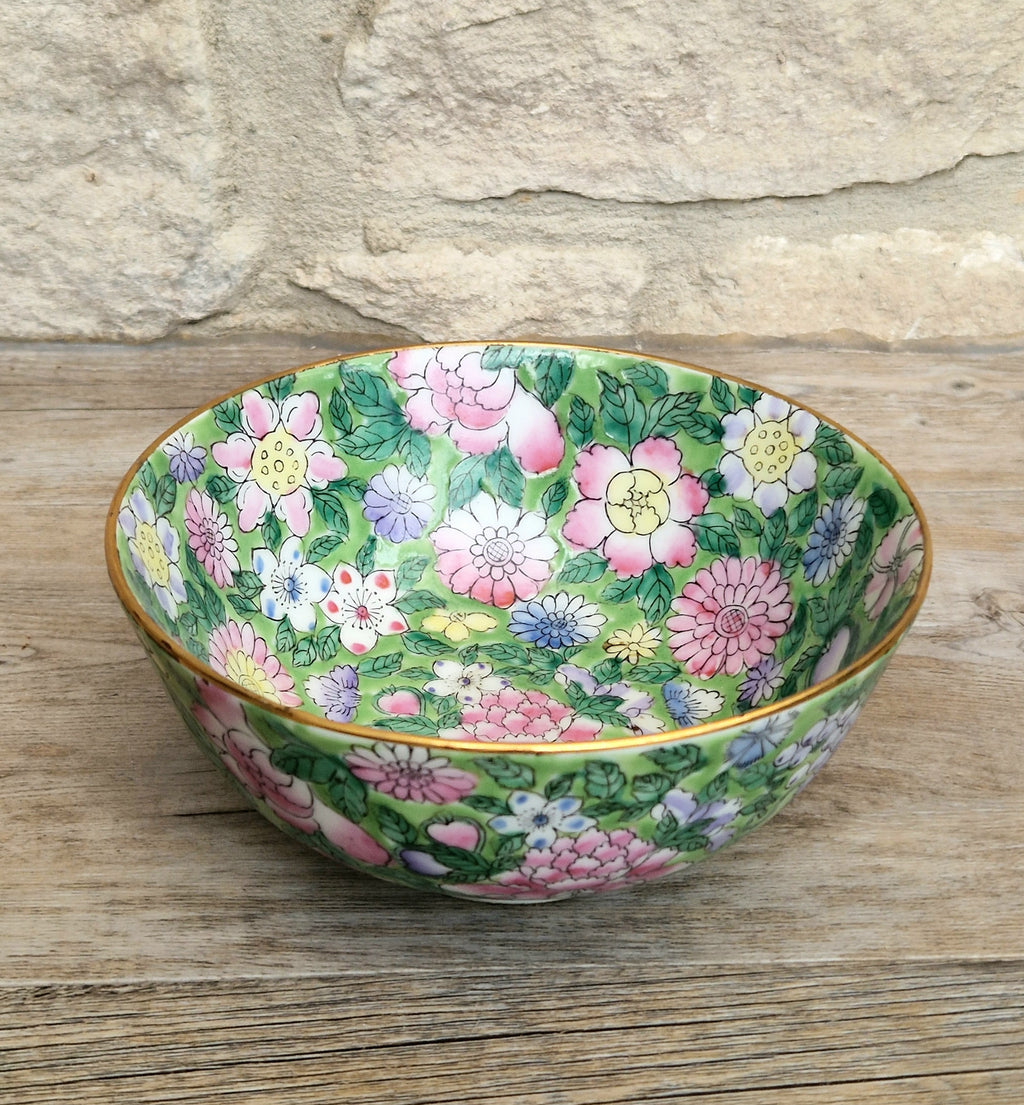 Chinese Republic Period 'Mille Fleur' Porcelain Bowl All-Over Hand-Painted Famille Rose 6" Decorative Bowl