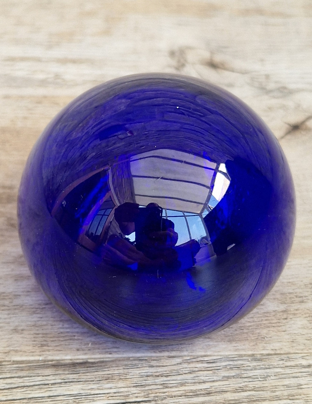 Signed Bristol Blue Glass Hollow Friendship Ball 6.5cm Handmade Vintage British Studio Art Orb