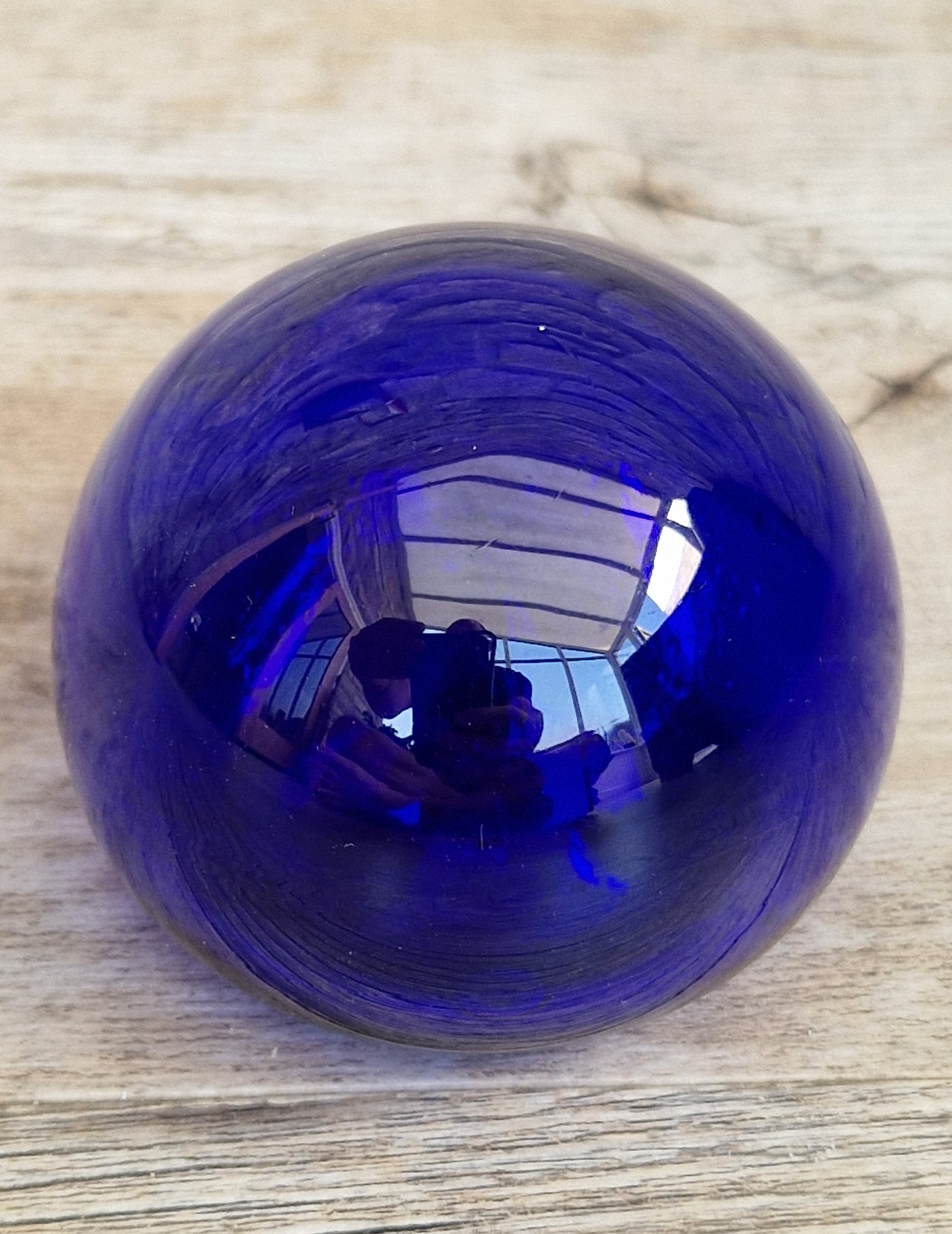 Signed Bristol Blue Glass Hollow Friendship Ball 6.5cm Handmade Vintage British Studio Art Orb