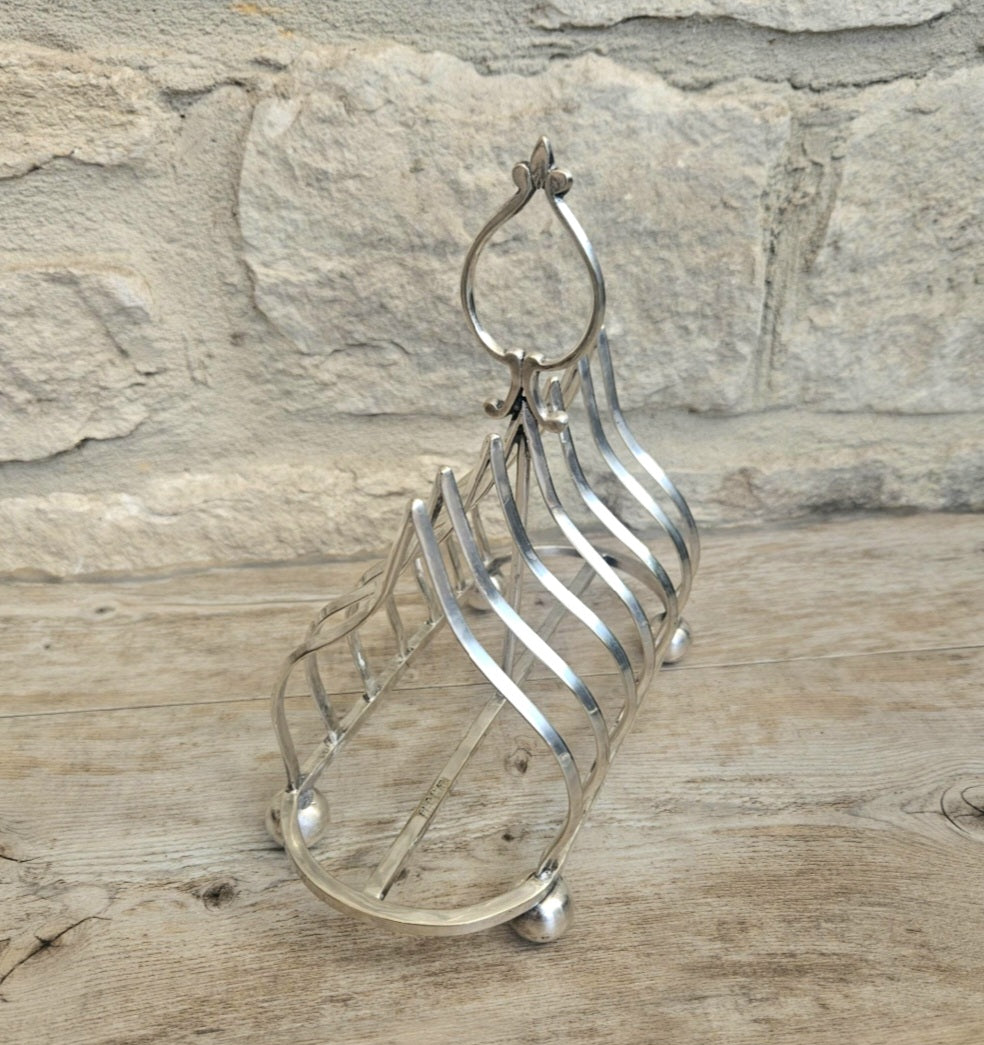 Antique Gothic Style Large Silver Plated Toast Rack Ball Feet