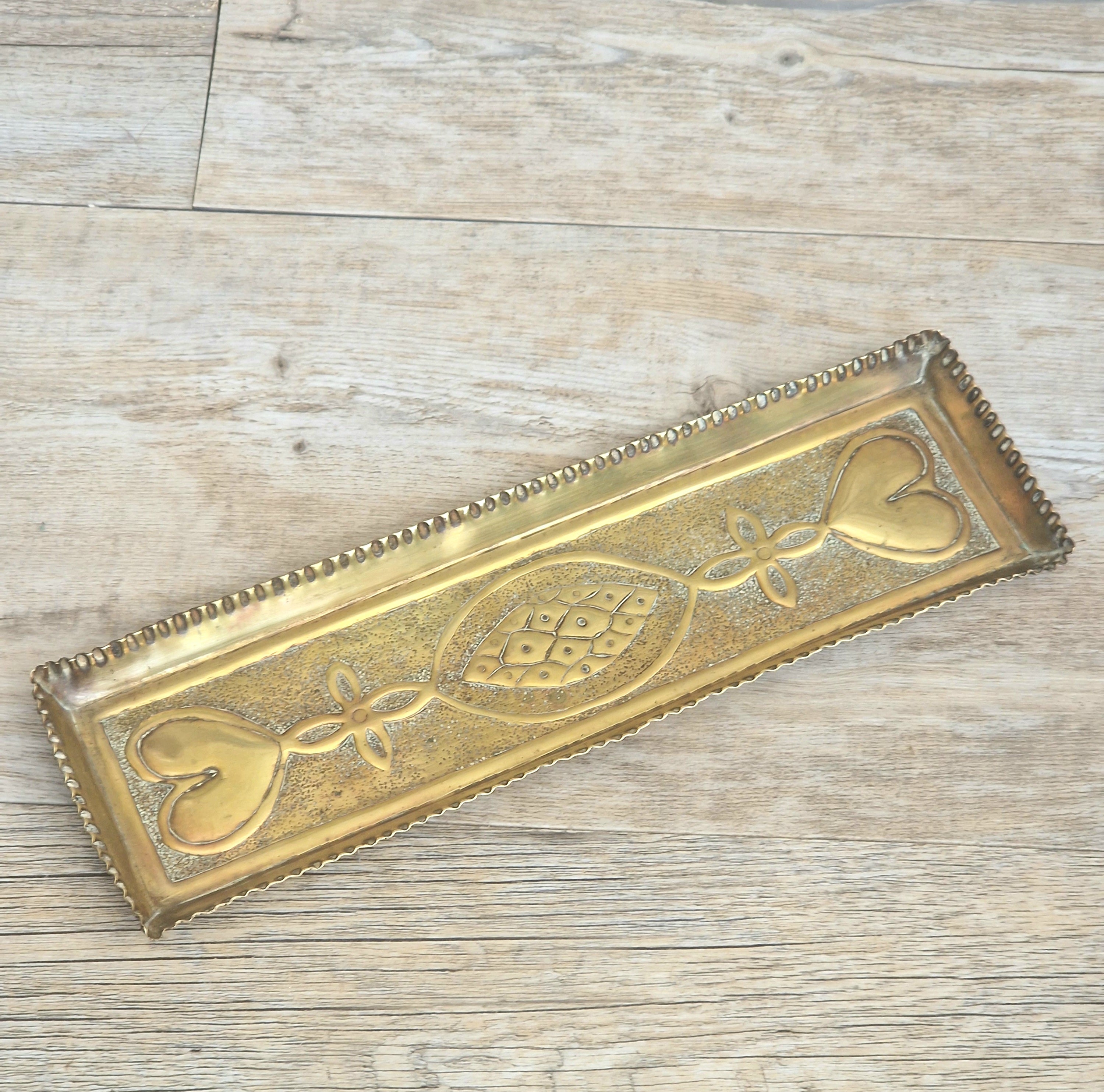 Antique Glasgow School Brass Pen Tray Margaret Gilmour Style Arts & Crafts Art Nouveau Tray