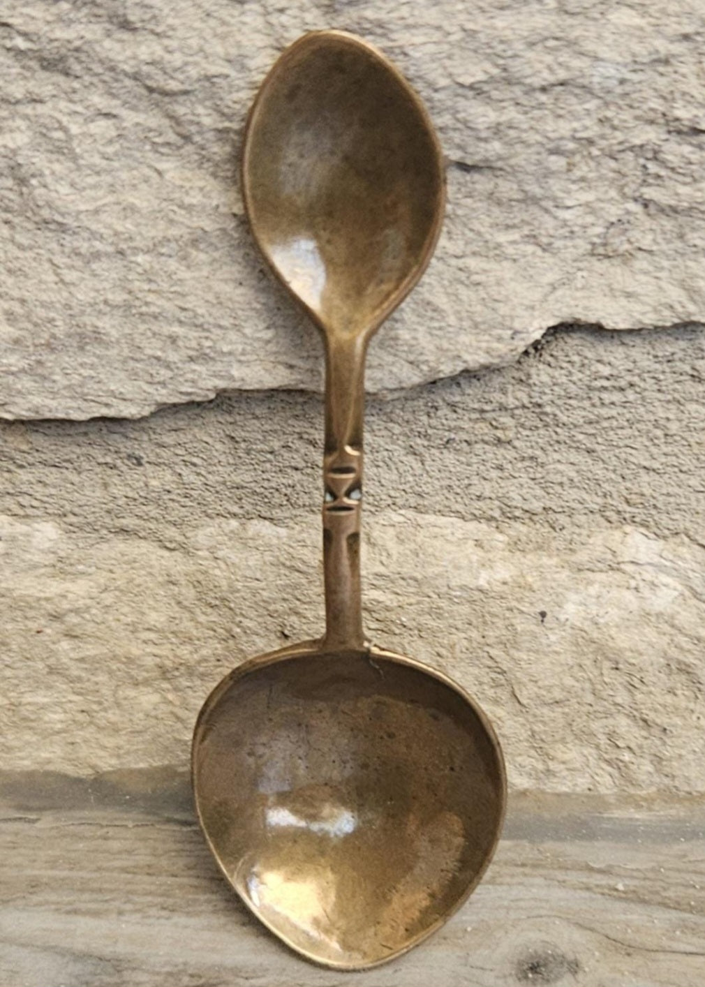 Antique 19thC Copper Double Ended Measuring Spoon Small 9cm Apothecary Gold Dust Weight Spoon 8g