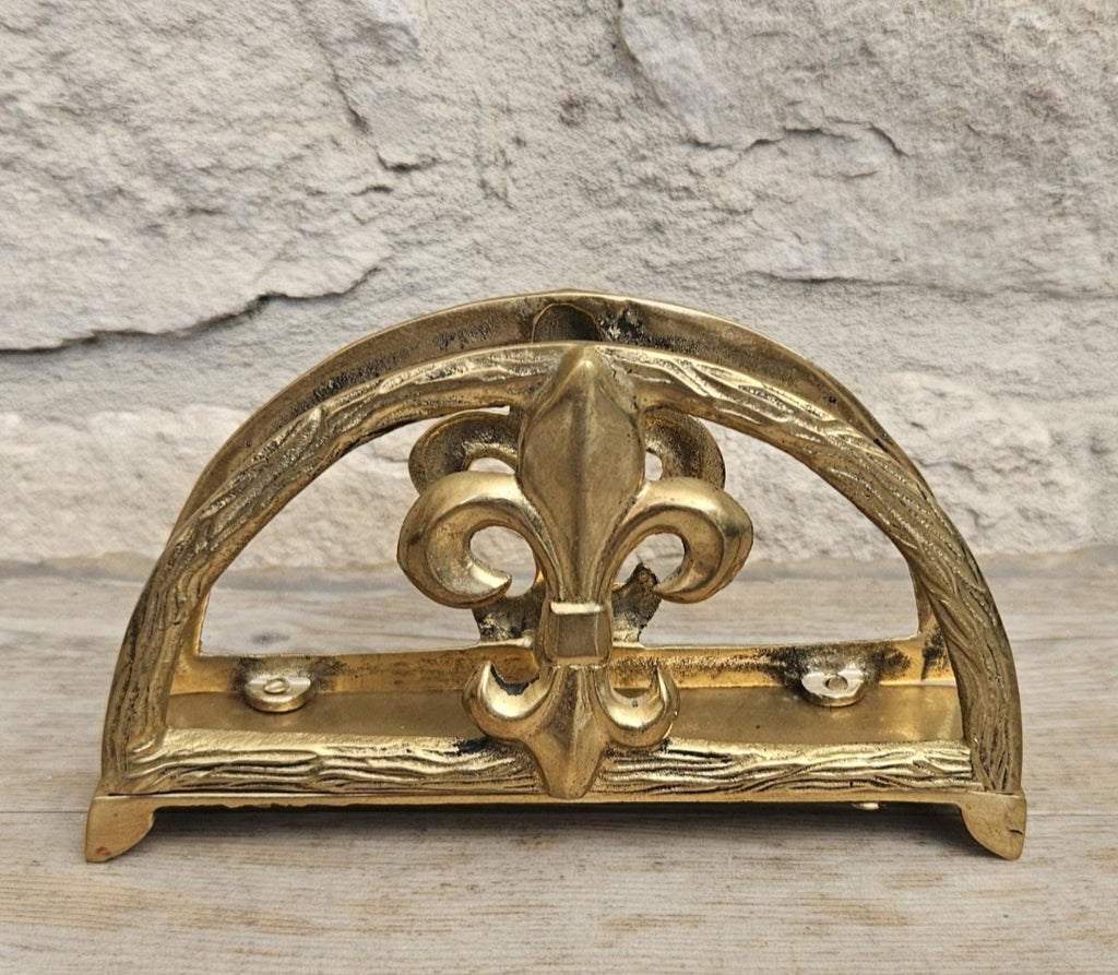 Midcentury Letter Rack Brass Fleur de Lys Design Hollywood Regency Decor
