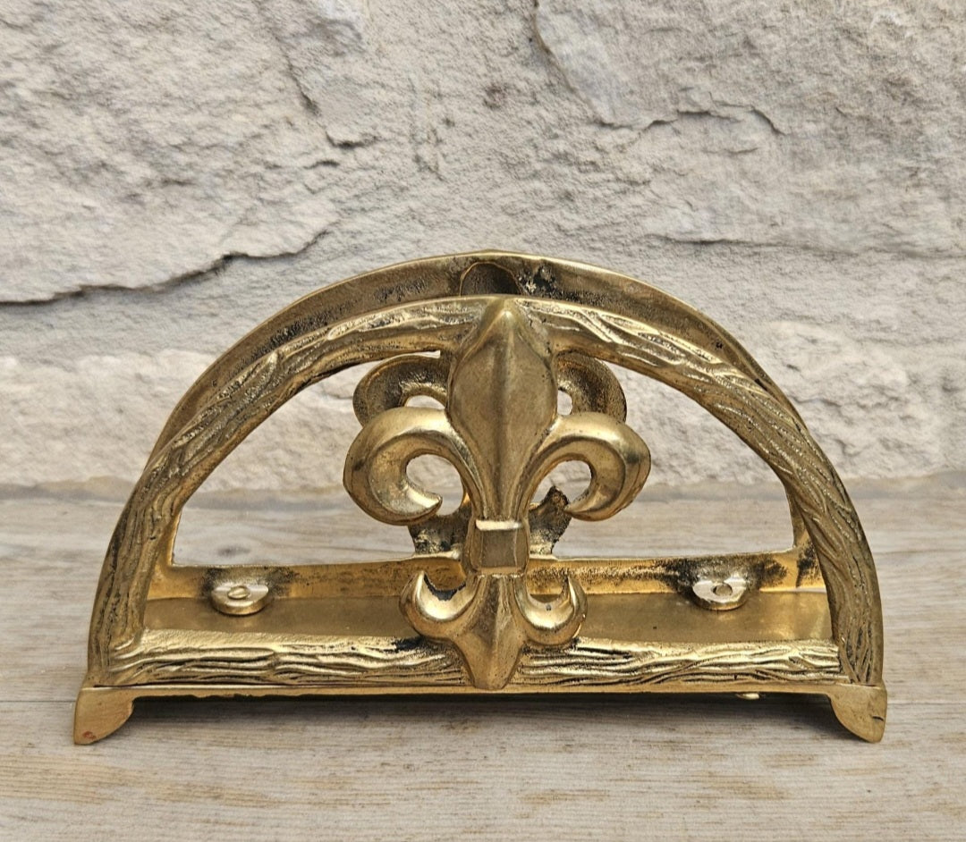 Midcentury Letter Rack Brass Fleur de Lys Design Hollywood Regency Decor