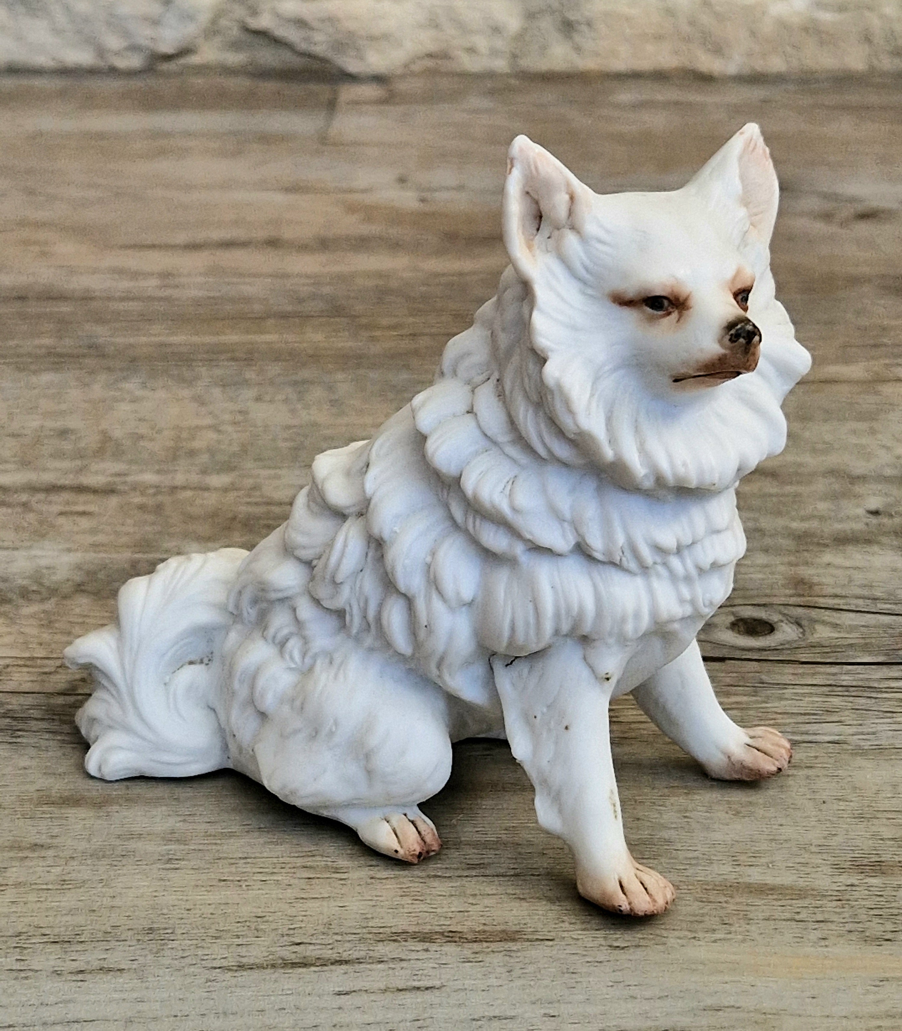 Antique Heubach Bisque Sitting Spitz Dog: German Figure, Circa 1864-1880