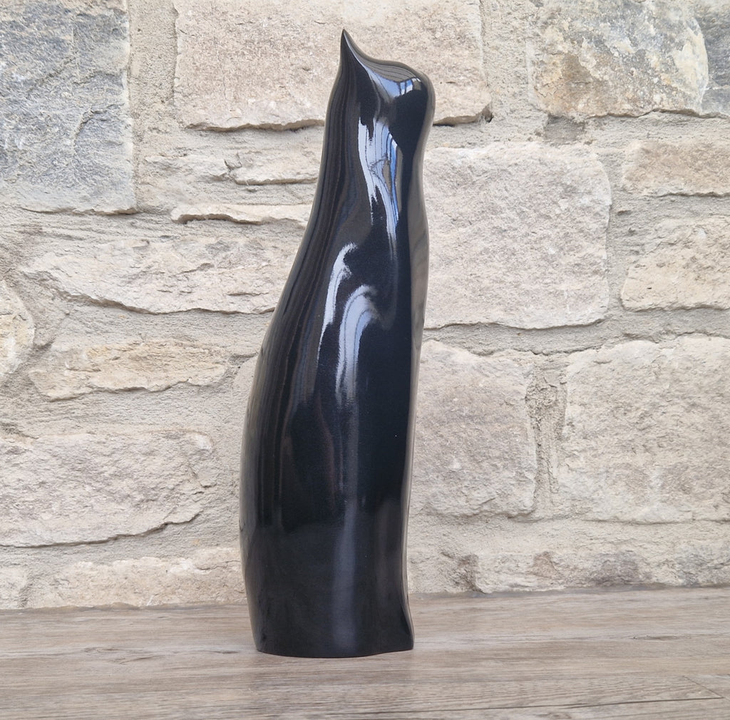 Perry Lancaster Artforum Sitting Cat Gloss Black Heavy Resin Figure Vintage 32cm