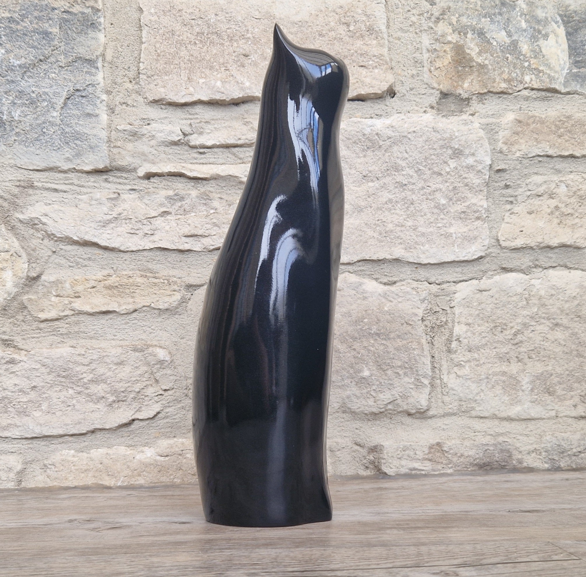 Perry Lancaster Artforum Sitting Cat Gloss Black Heavy Resin Figure Vintage 32cm