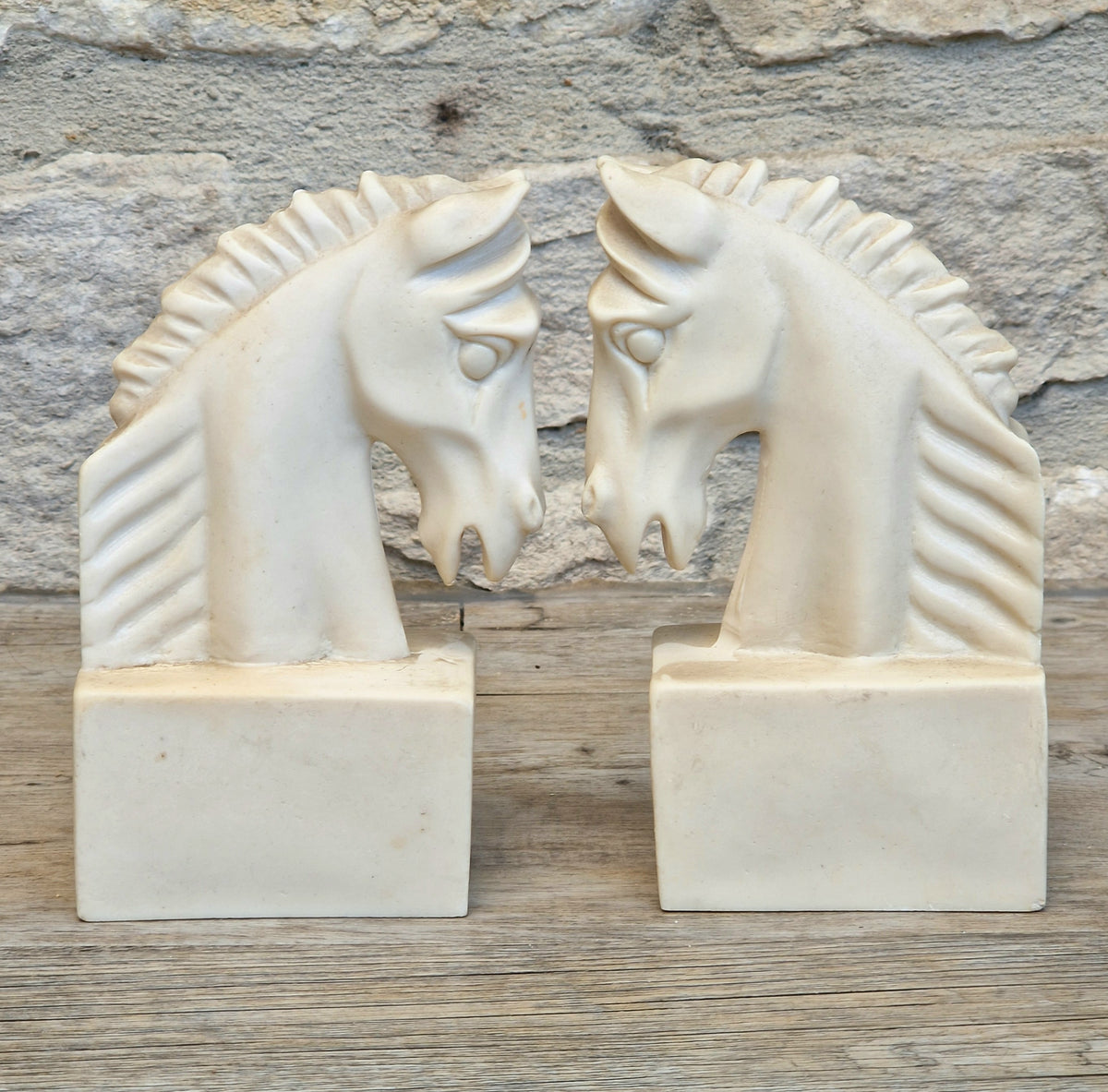 Vintage Continental White Stallion Horse Head Resin Book Ends Ornaments