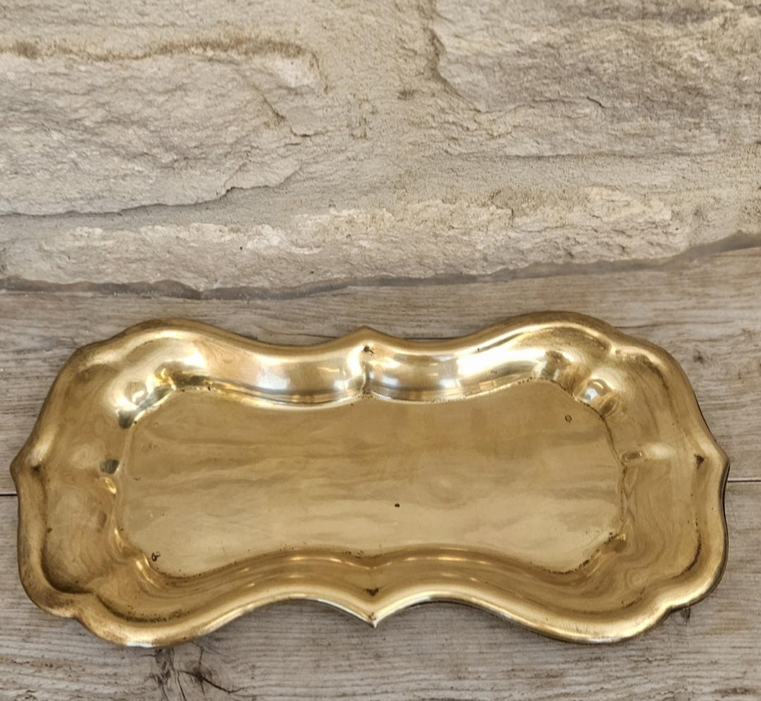Antique Brass Trinket Tray Ornate Catchall Dish Vintage Vanity Decor Jewelry Holder