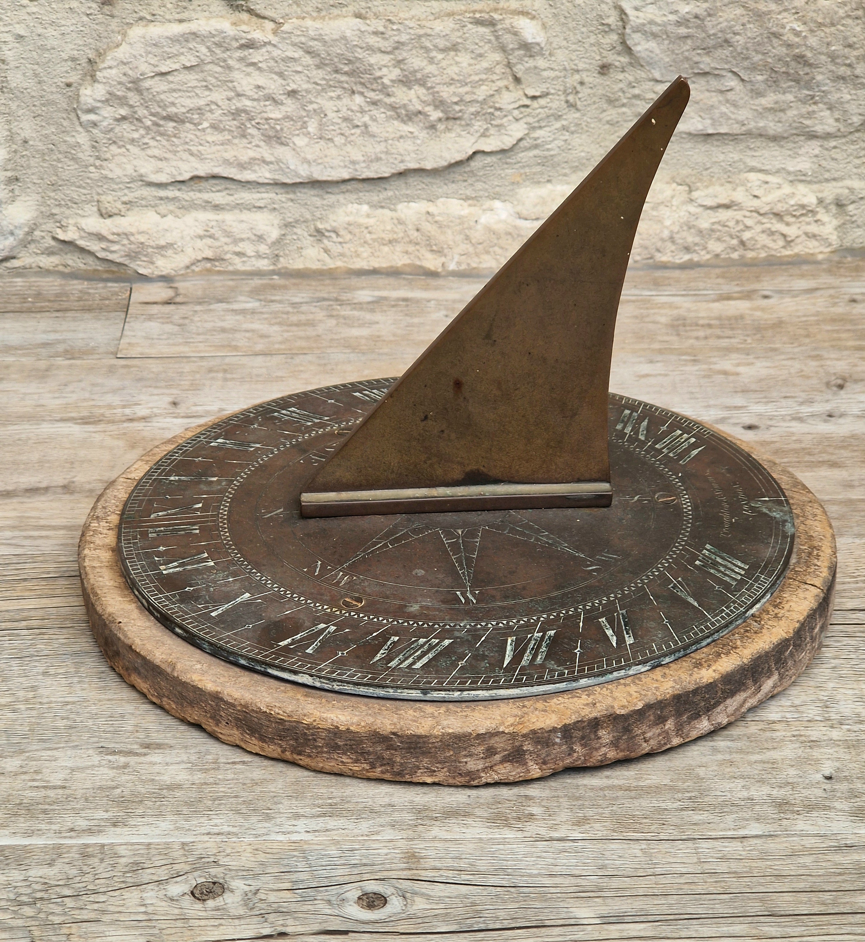 Antique Troughton & Simms London Brass Sundial, Mid-Victorian Horizontal Garden Dial Plate c.1850