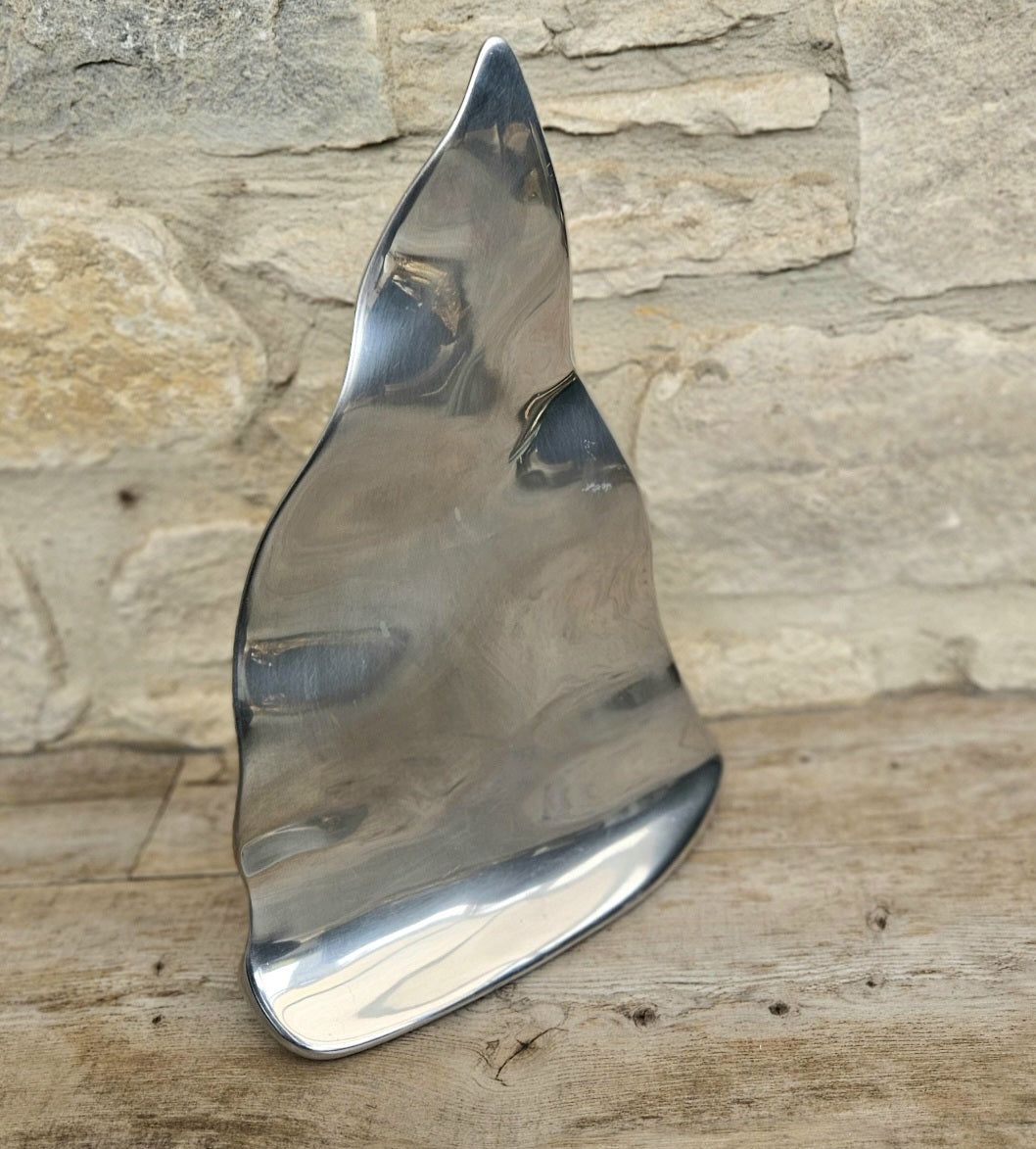 Vintage Large Hoselton Sailboat Abstract Aluminium Sculpture Signed Minimalist Nautical Decor 22cm Tall
