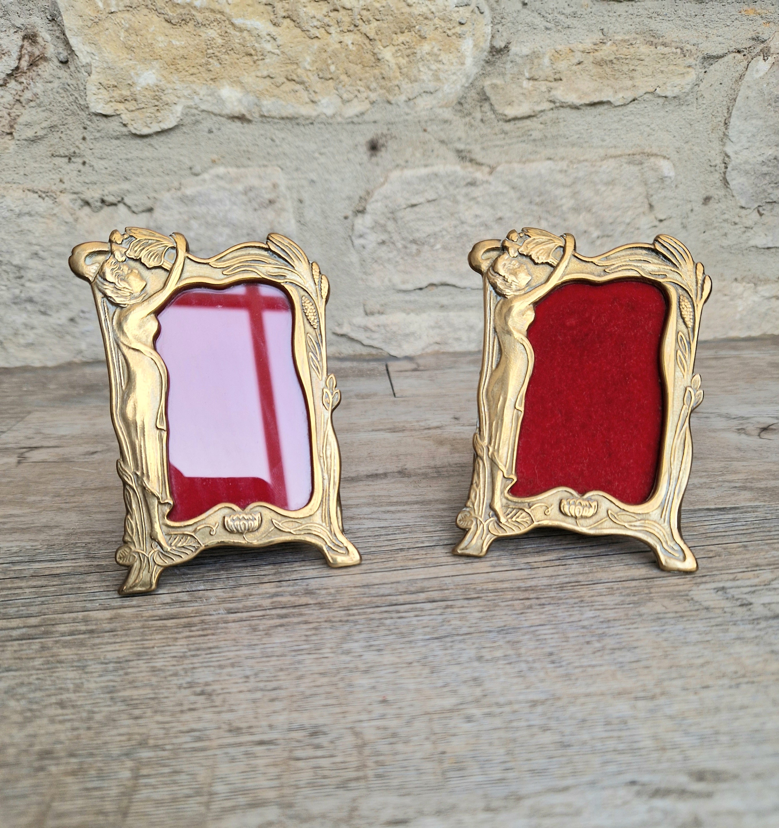 Pair of Art Deco Small Solid Brass Photo Frames