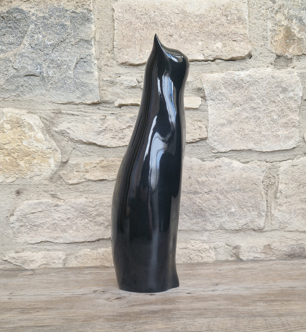 Perry Lancaster Artforum Sitting Cat Gloss Black Heavy Resin Figure Vintage 32cm