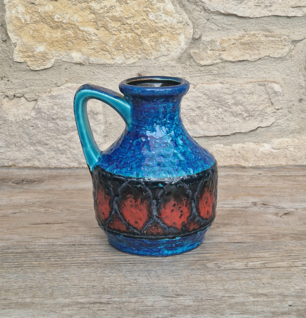 Bay Keramik West German Fat Lava Pottery Jug Vase Mid-Century Bright Blue Vintage