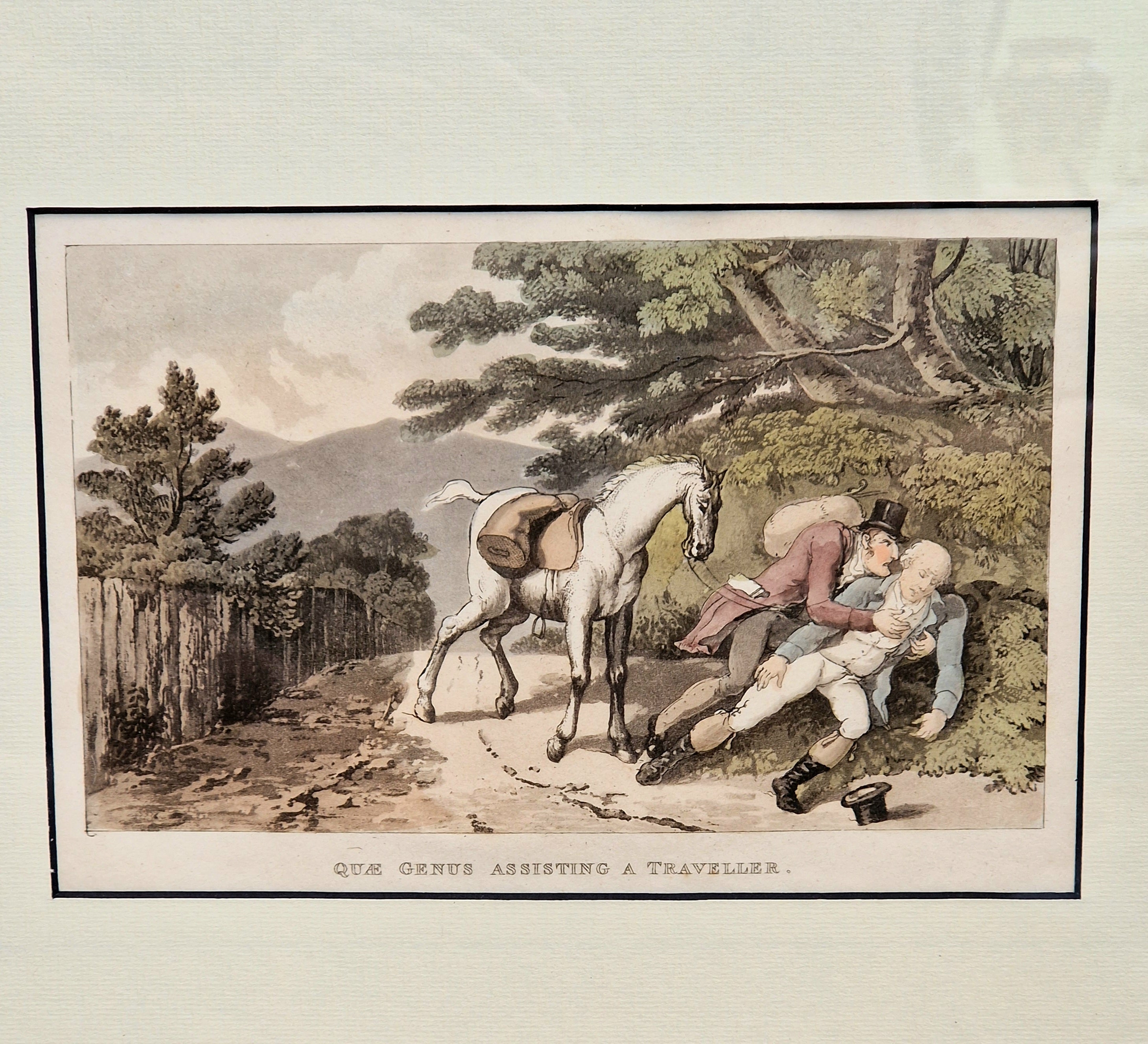 Thomas Rowlandson Lithograph Print 'Quae Genus Assisting A Traveller' Framed Wall Art