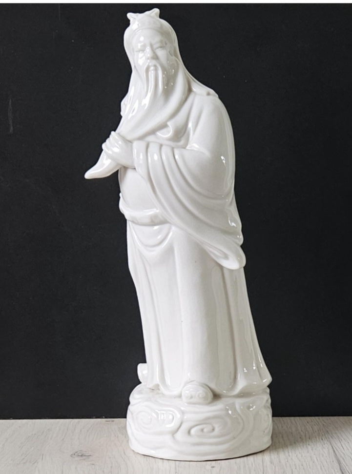 Vintage Large White Chinese Confucius Chinese Man Figure White Glazed Pottery White Confucius Ornament 29cm Tall