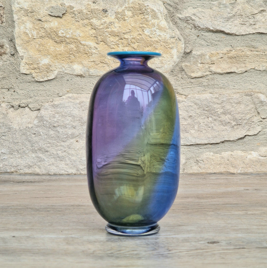 Transjö Hytta Swedish Art Glass Rainbow Vase WRC Signature Ann Wolff, Jan-Erik Ritzman and Sven-Åke Carlsson Vintage Mid Century Piece 6"