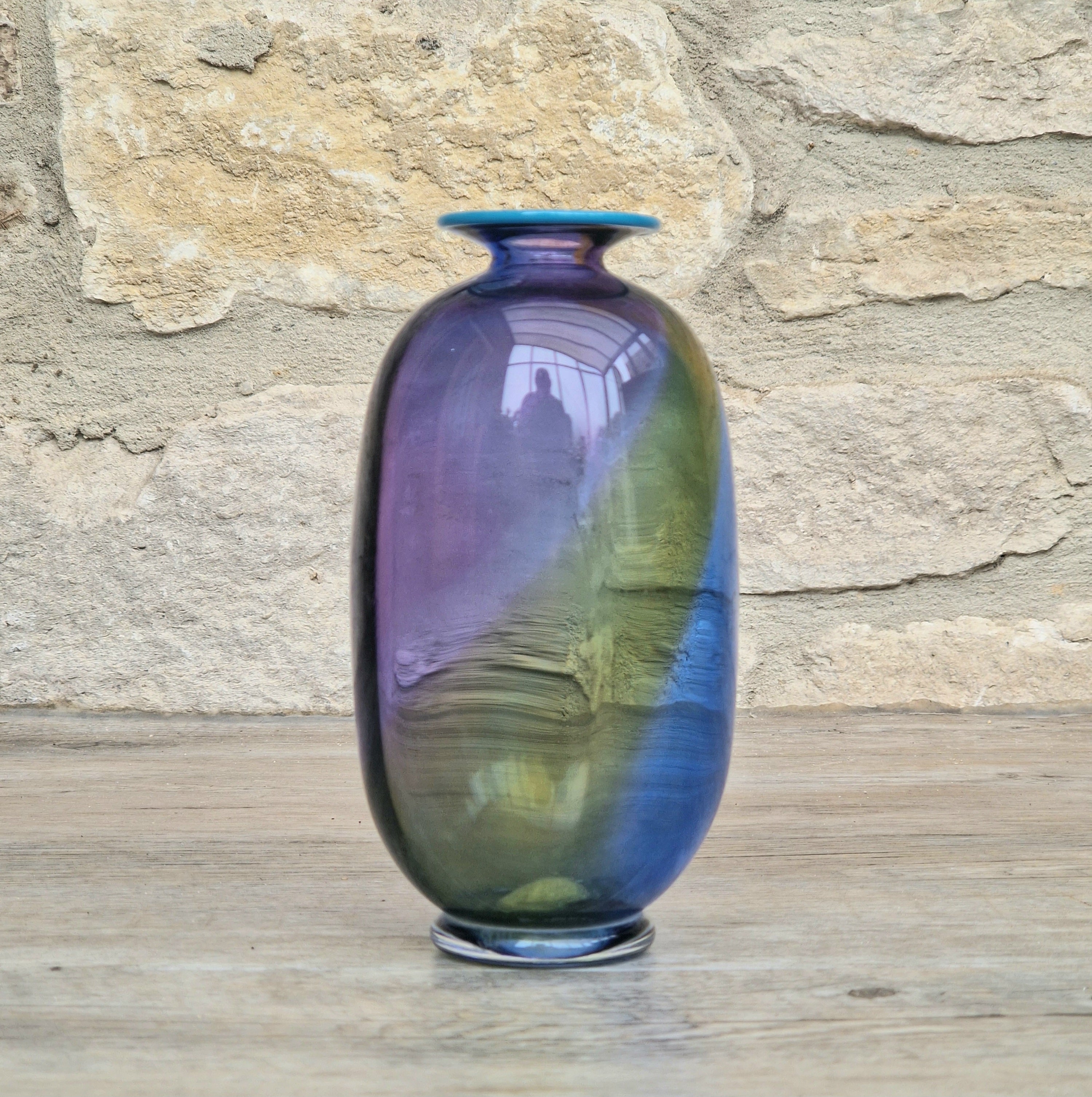 Transjö Hytta Swedish Art Glass Rainbow Vase WRC Signature Ann Wolff, Jan-Erik Ritzman and Sven-Åke Carlsson Vintage Mid Century Piece 6"