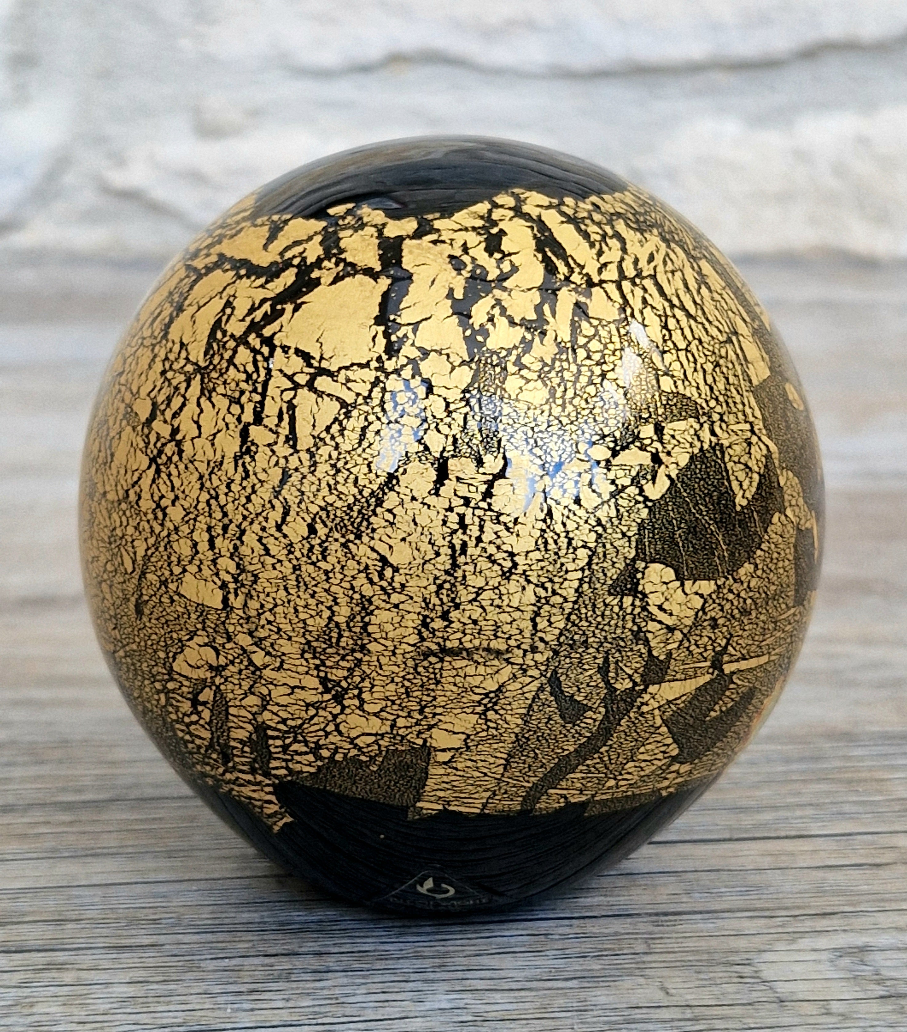 Isle of Wight Art Glass Black Azurene Ball Paperweight Michael Harris 1970s England