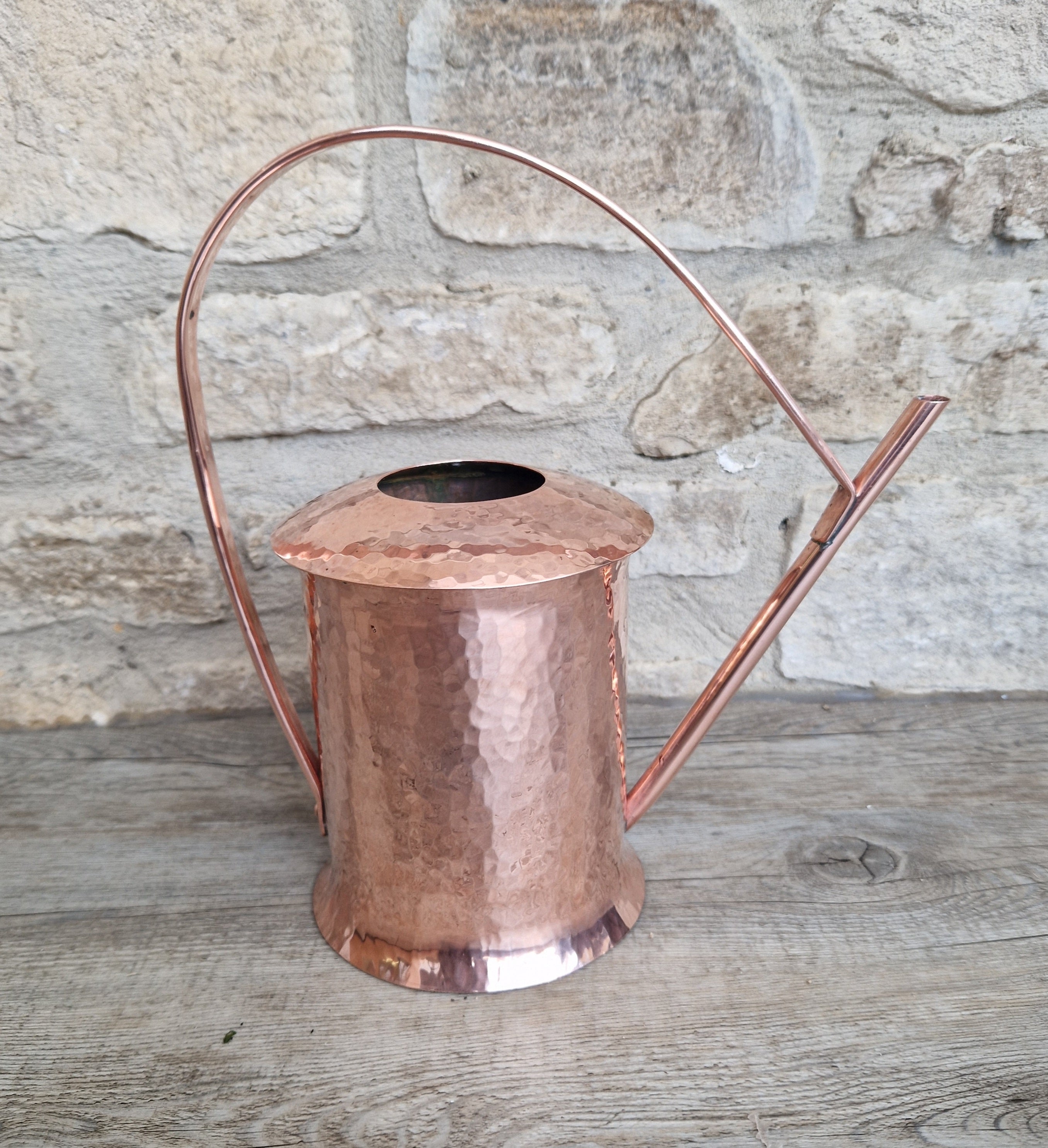 Rare Vintage English Arts & Crafts Heavy Hammered Copper Cylinder Indoor Watering Can 1930s