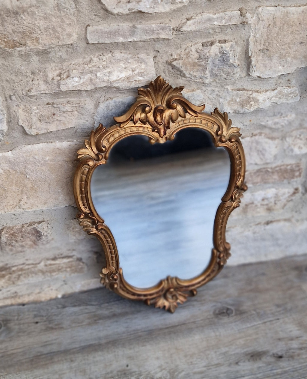 Vintage Italian Ornate Rococo Style Gilded Gold Wall Mirror 51cm x 35cm Stamped Italy