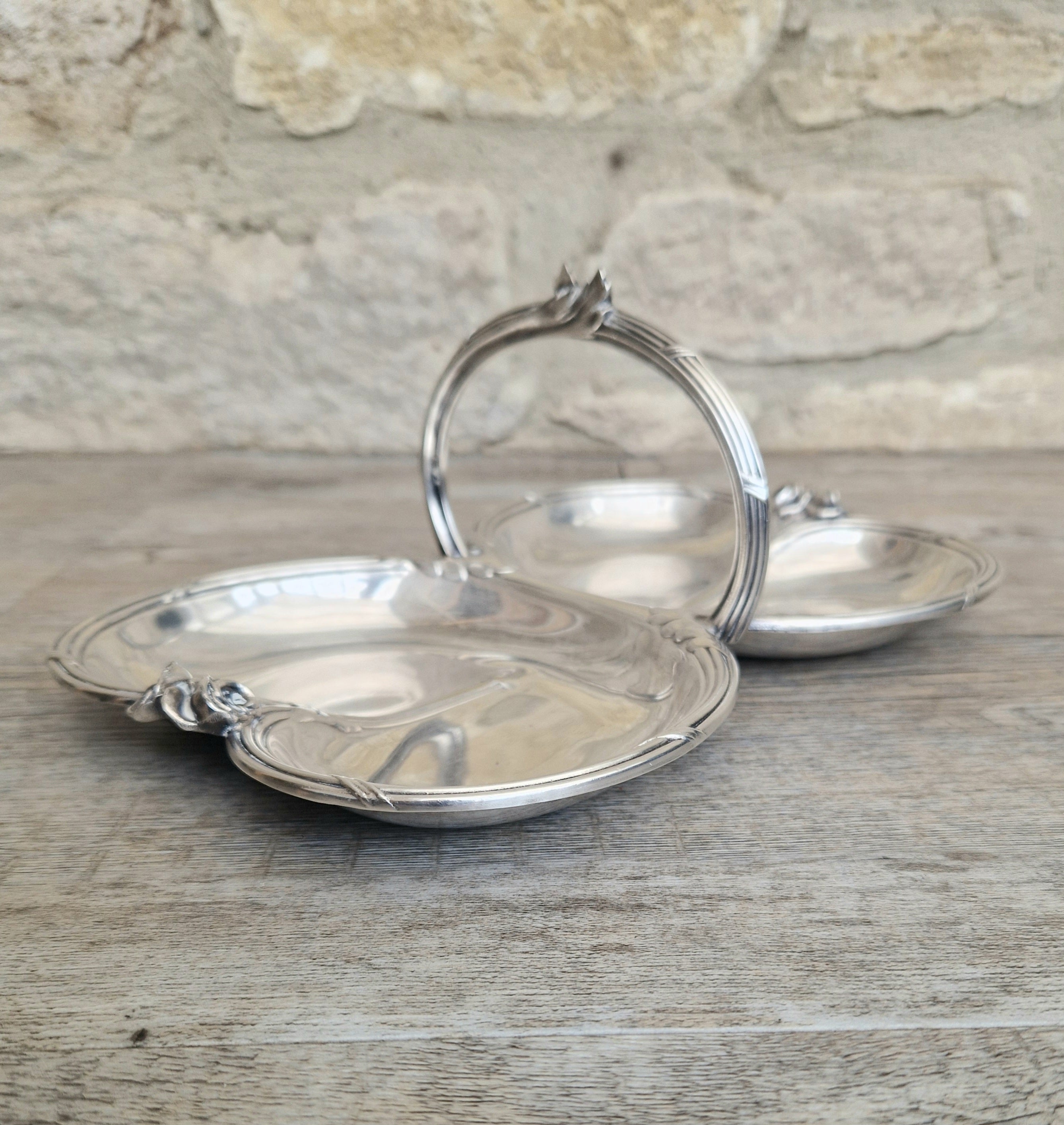 Antique Tray Christofle Gallia Silver Plated Handled Serving Tray Art nouveau Rose Design Made in France