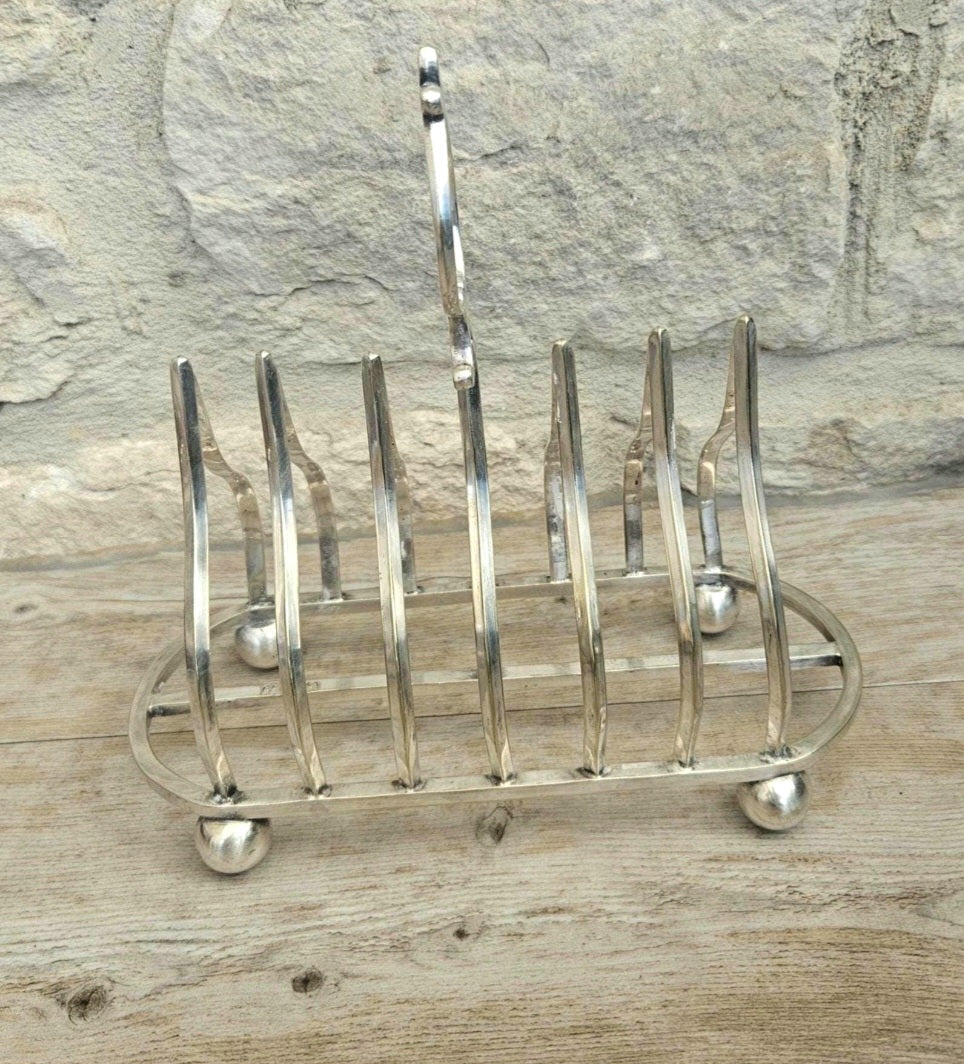 Antique Gothic Style Large Silver Plated Toast Rack Ball Feet