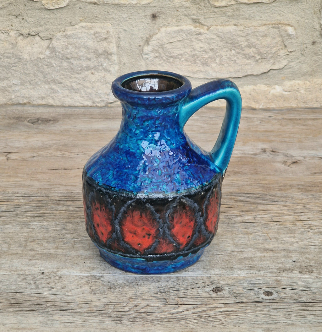 Bay Keramik West German Fat Lava Pottery Jug Vase Mid-Century Bright Blue Vintage