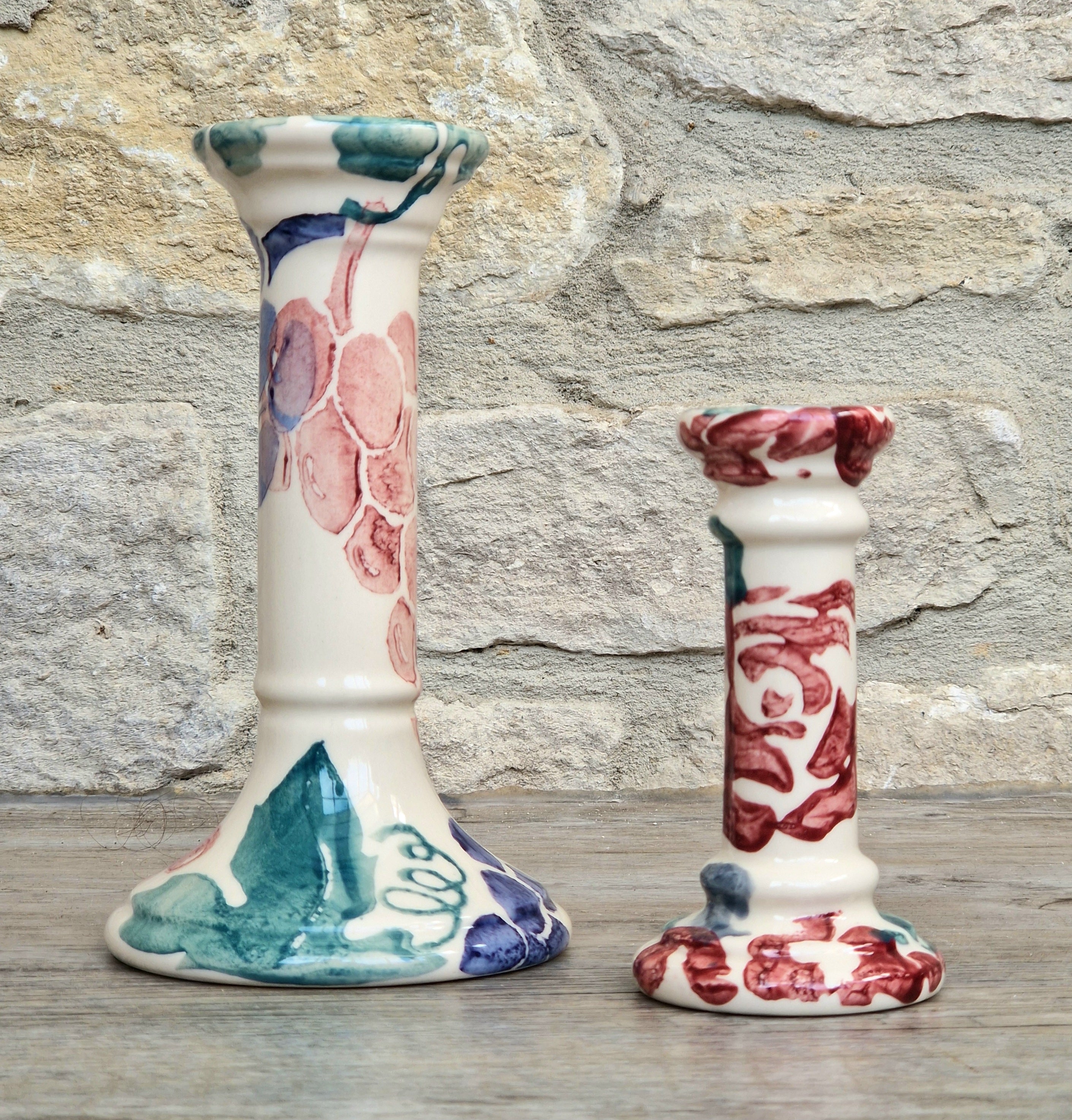 2 x Emma Bridgewater Spongeware Grapes & Roses Candle Sticks Candle Holders Vintage Early