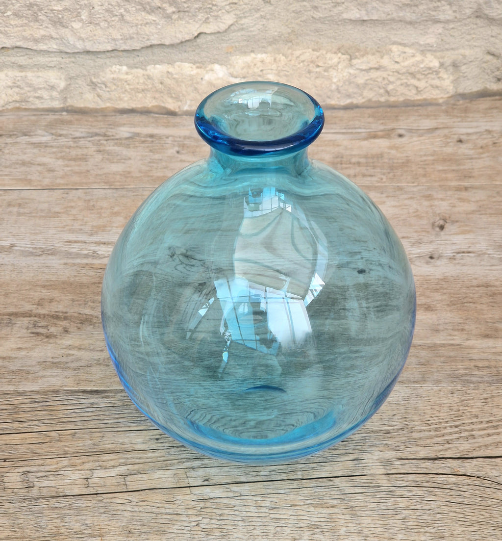 Mid-Century Kingfisher Blue Dartington Glass Mould Blown Globe Vase 17cm Rare