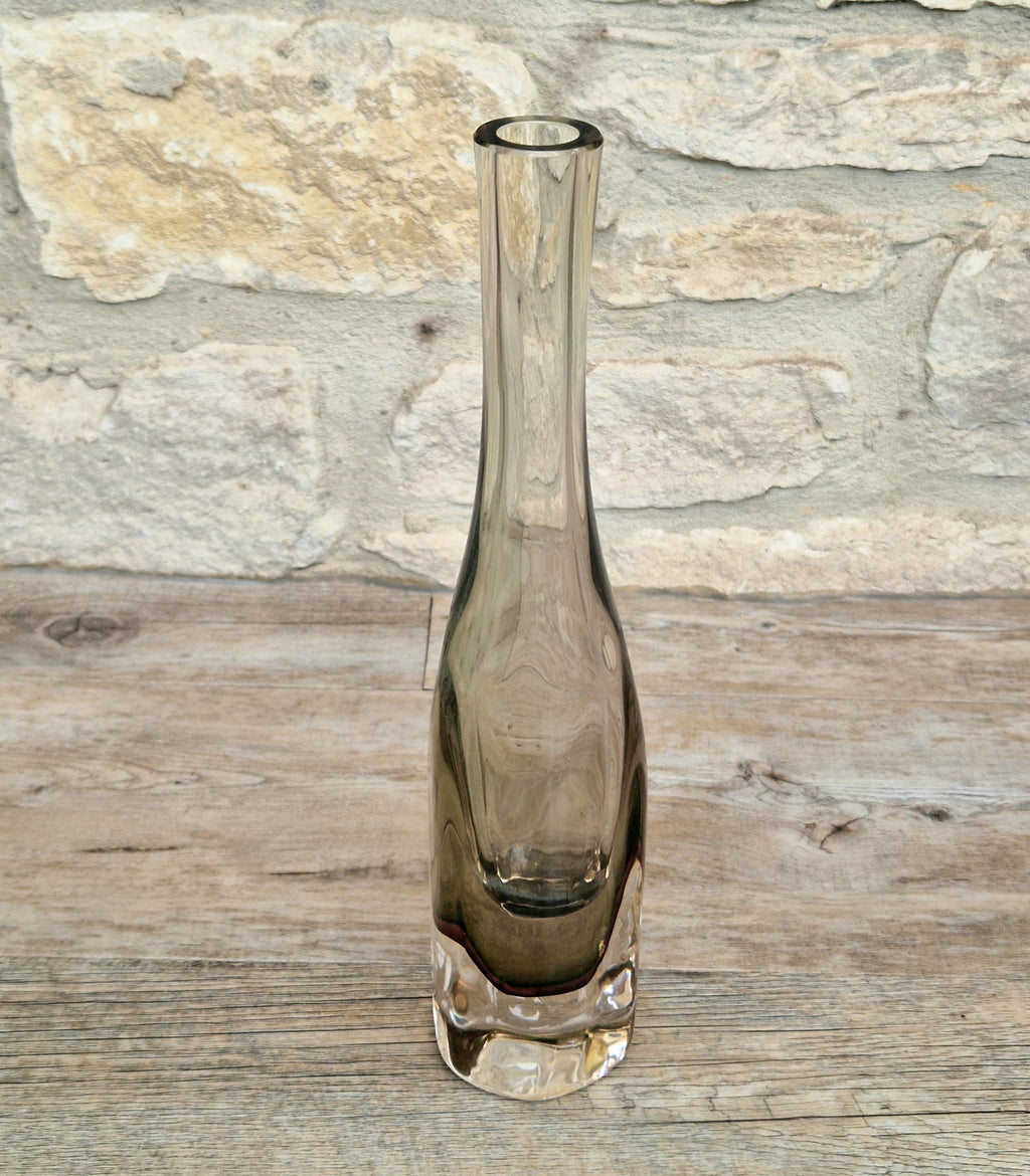 Rare Mid Century Heavy Hand Blown Triple Sommerso Art Glass Bottle Vase 31cm