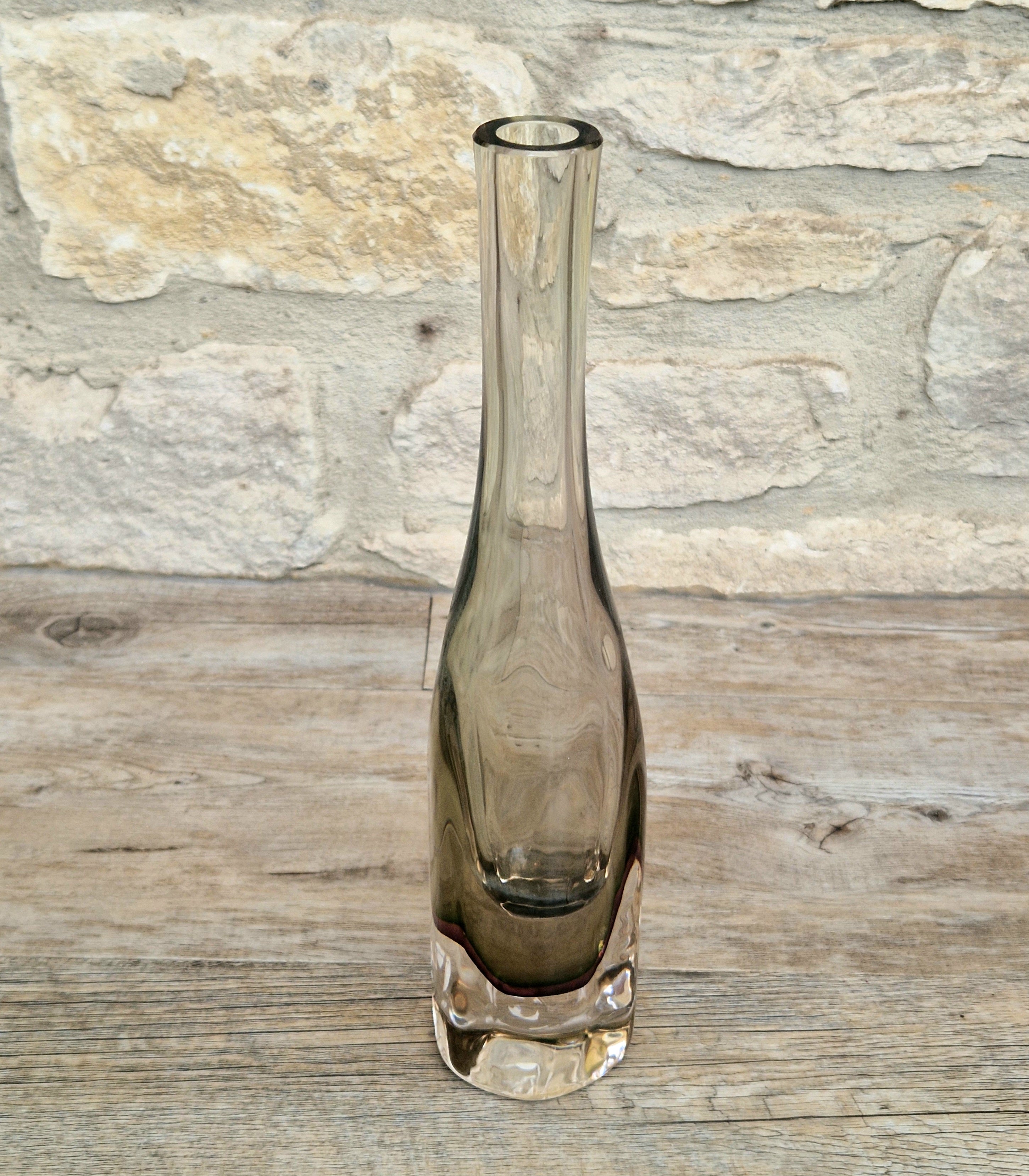 Rare Mid Century Heavy Hand Blown Triple Sommerso Art Glass Bottle Vase 31cm