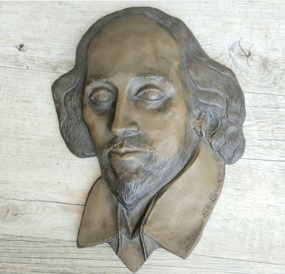 Vintage Large William Shakespeare Wall Sculpture Plaque Bronze-Resin 28cm X 21cm Literary Decor Piece