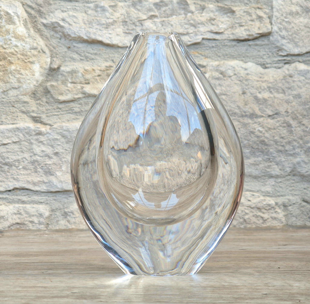 Vintage Orrefors PU3632 Crystal Teardrop Vase Mid Century Swedish Art Glass Sven Palmqvist 16cm