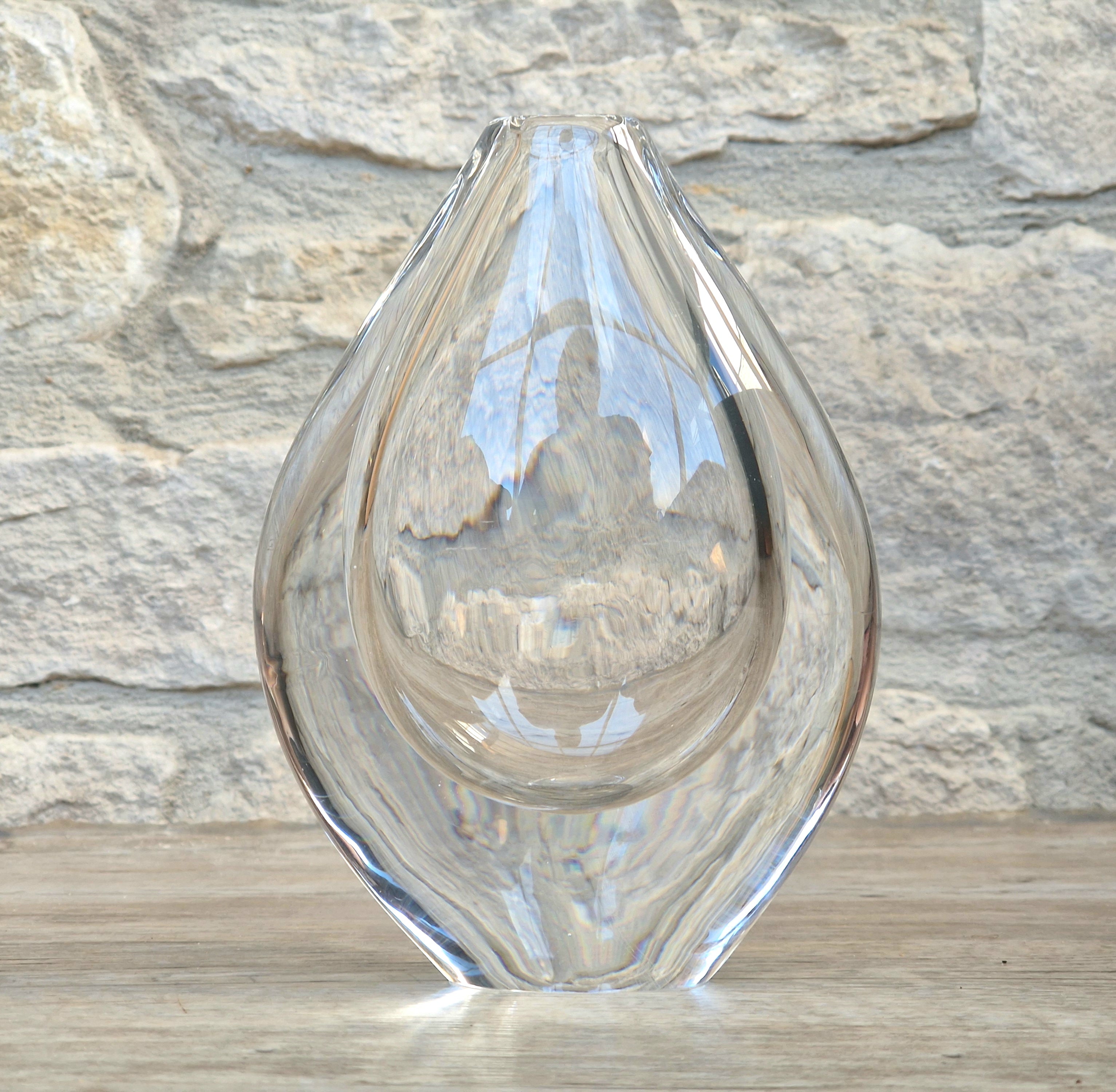 Vintage Orrefors PU3632 Crystal Teardrop Vase Mid Century Swedish Art Glass Sven Palmqvist 16cm