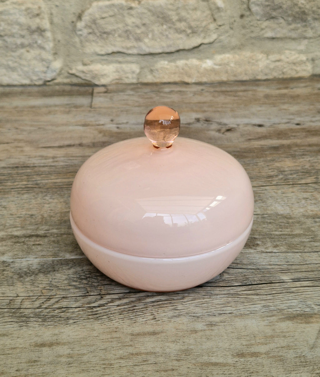 Vintage Large Opaline Pink Glass Lidded Powder Box Trinket Dish Art Deco Decor