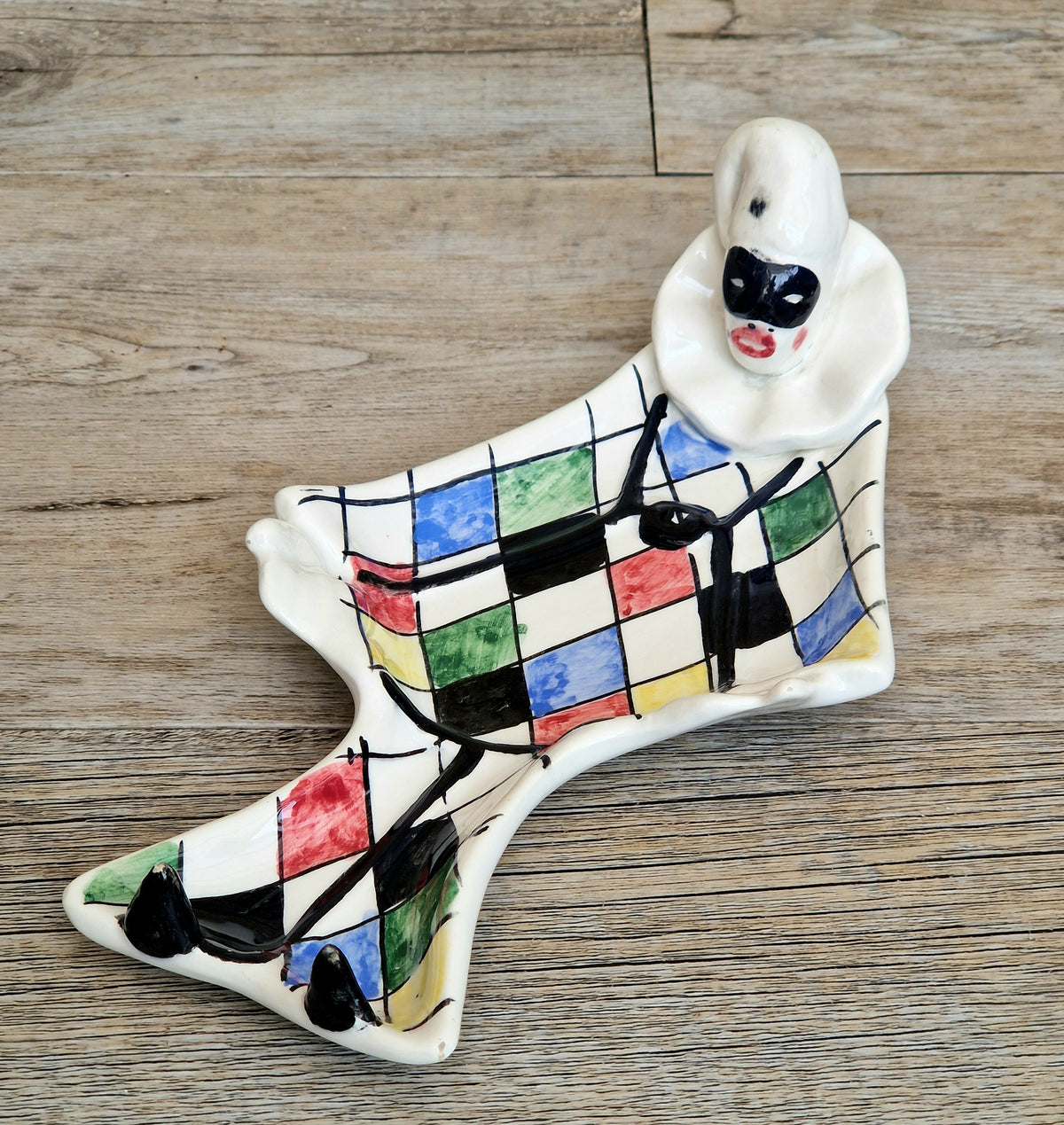 Vintage 1950s Italian Ceramic Harlequin Trinket Dish For.Reg.an Milvia Scarpa Style Catchall Plate Commedia dell Arte Pottery