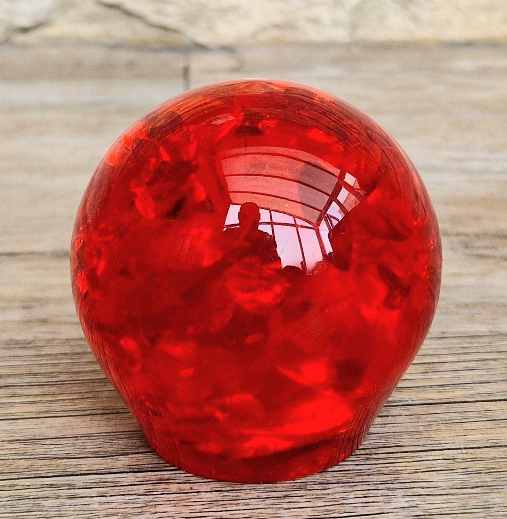 Vintage 1960s Shattaline Resin Orb Paperweight Bright Red Fractured Ice Mid Century Desk Ornament