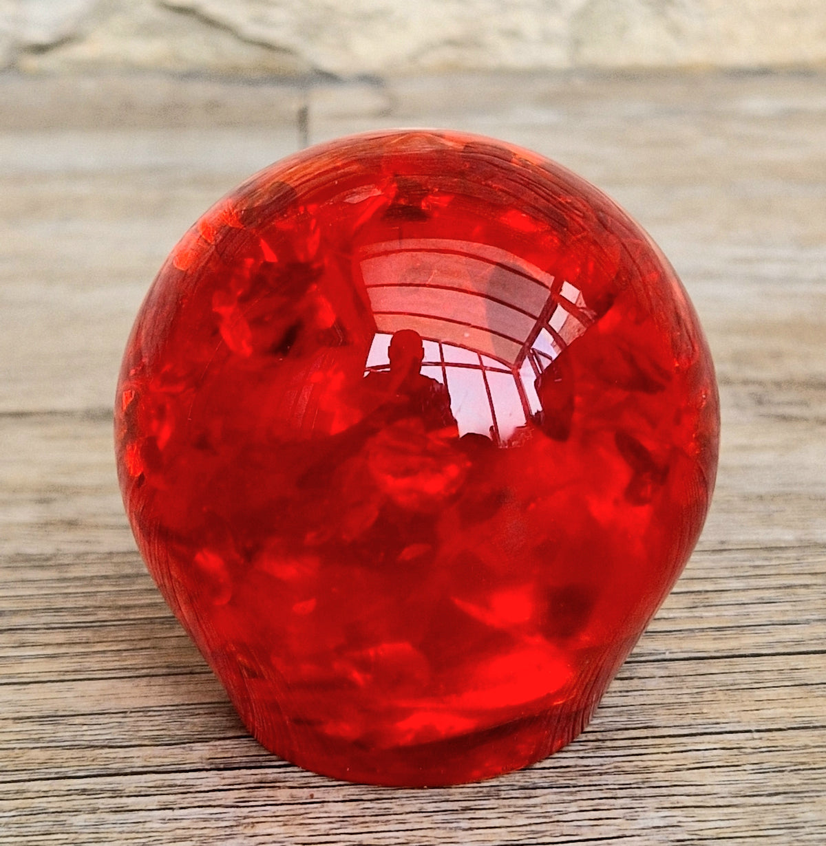 Vintage 1960s Shattaline Resin Orb Paperweight Bright Red Fractured Ice Mid Century Desk Ornament
