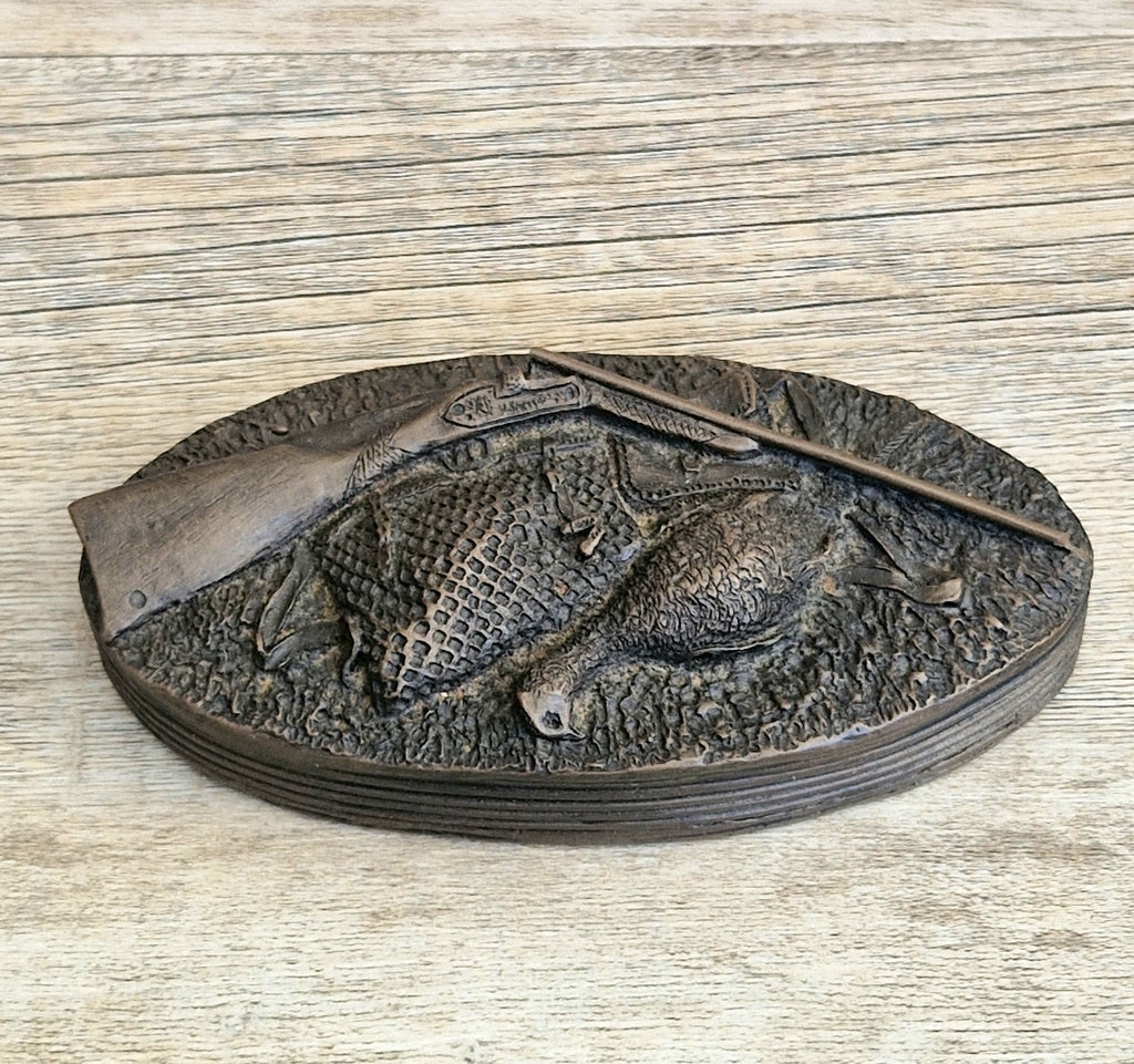 David Hughes Cold Cast Resin Paperweight Hunting Apparel Bag & Pheasant Collectors Desk Ornament.