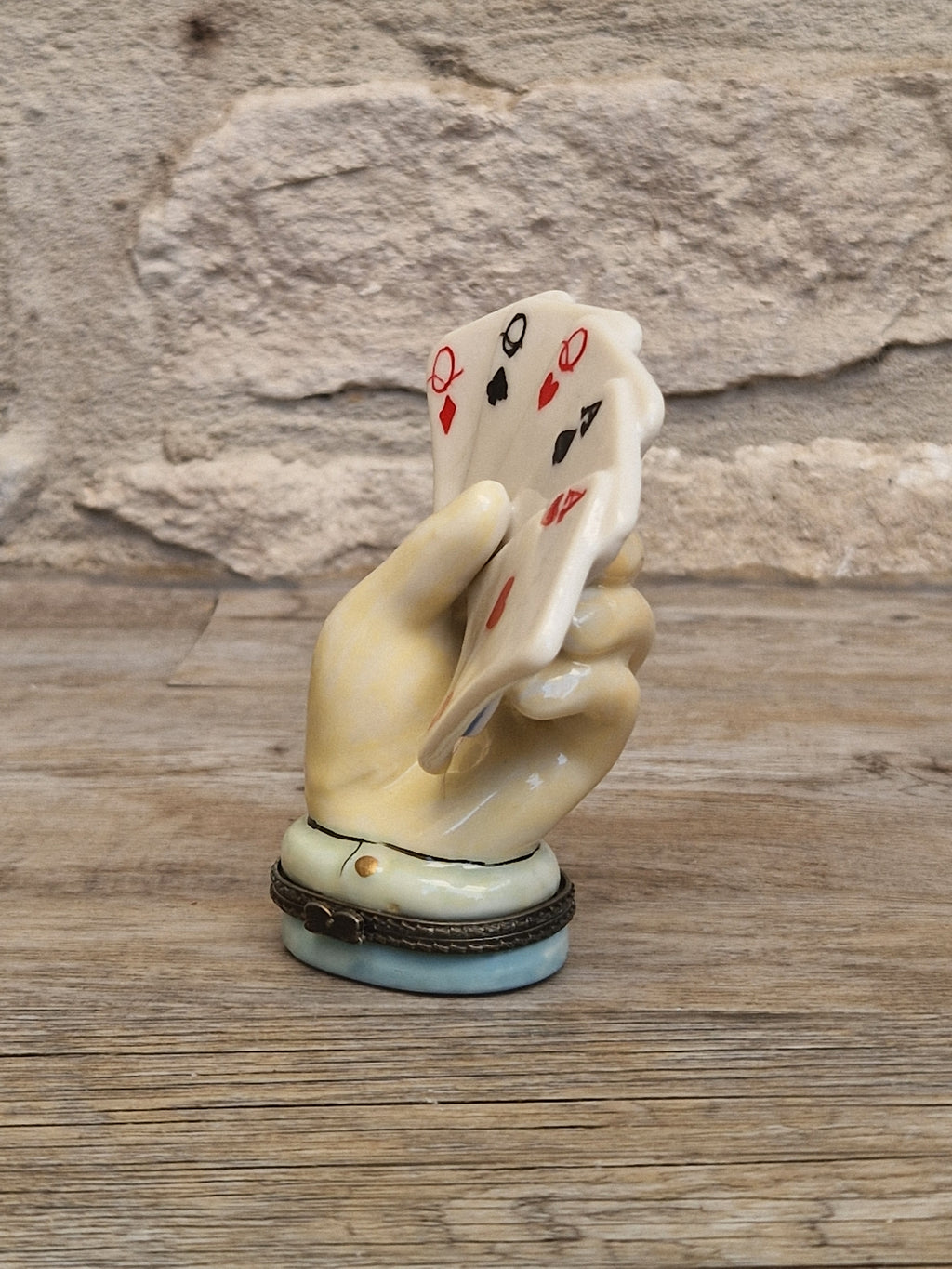 Vintage Rare Limoges Ceramic Poker Hand Full House Card Trinket Pill Box Casino