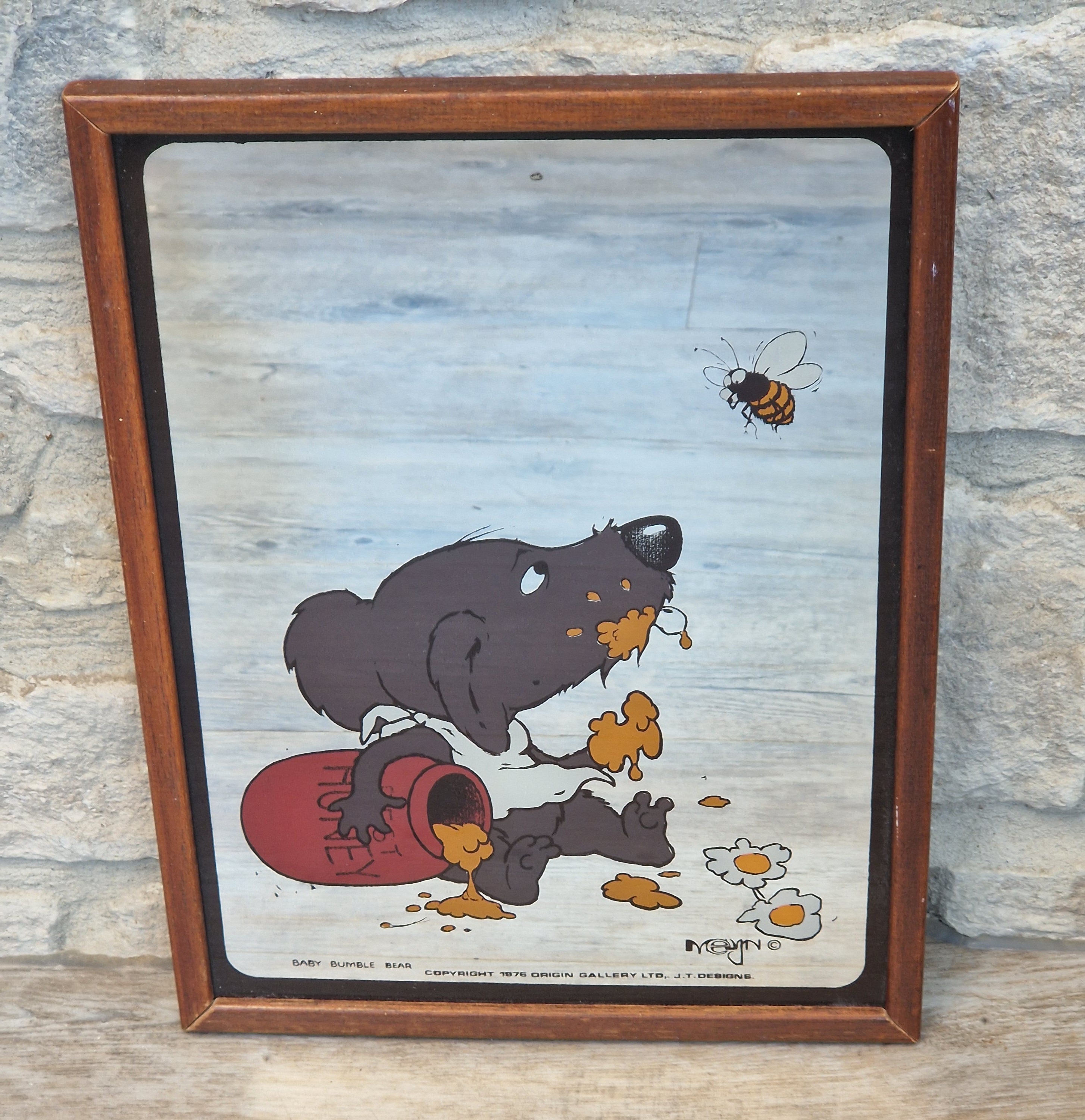 Vintage 1976 Baby Bumble Bear Printed Wall Mirror Retro Nursery Art 32cm x 24.5cm