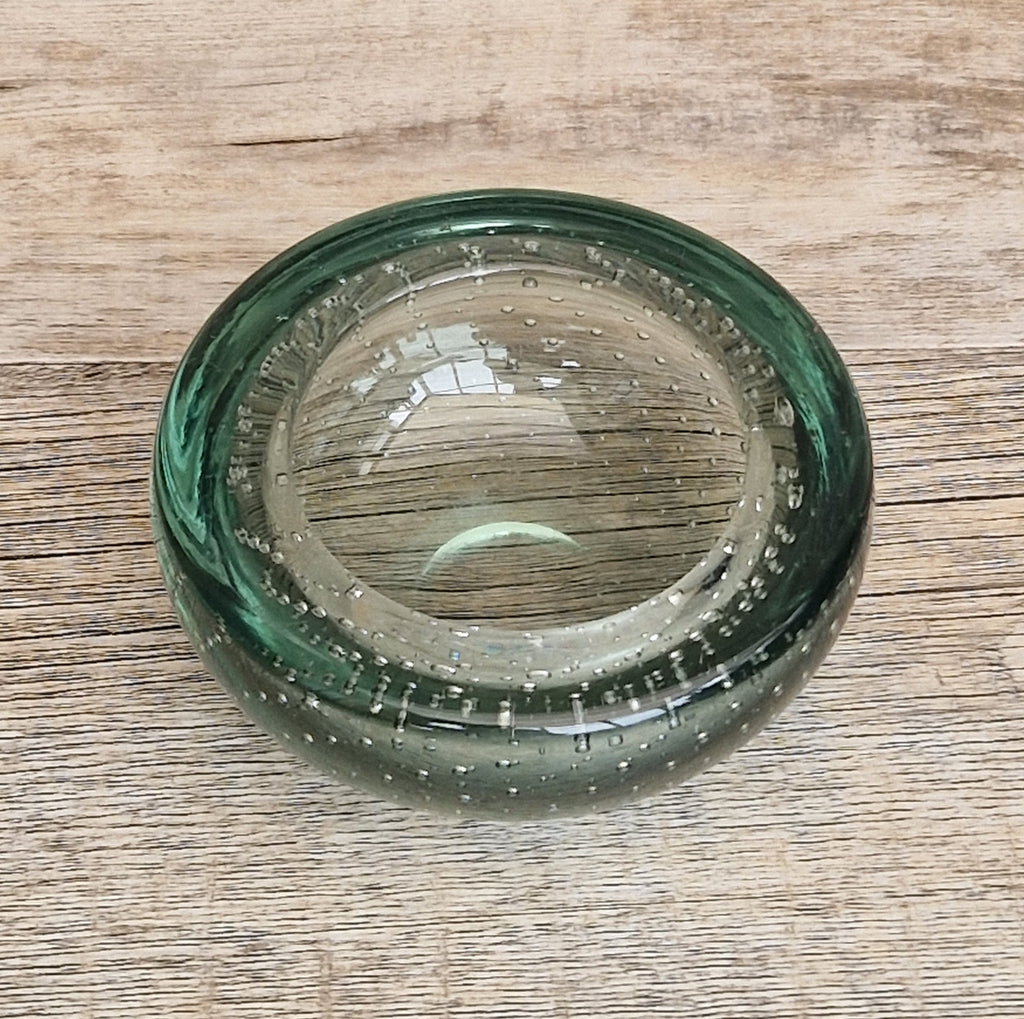 Vintage Whitefriars Sea Green Controlled Bubble Glass Bowl 9099 Mid Century Bullicante Dish