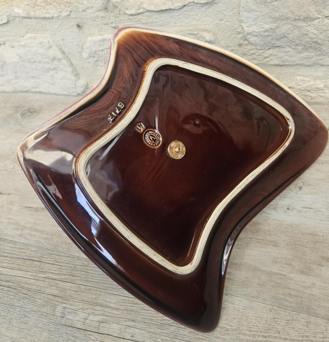 Vintage Ceramic Cheese Plate Mid Century Modern Handled Server Kitchen Decor Collectible Verceram France