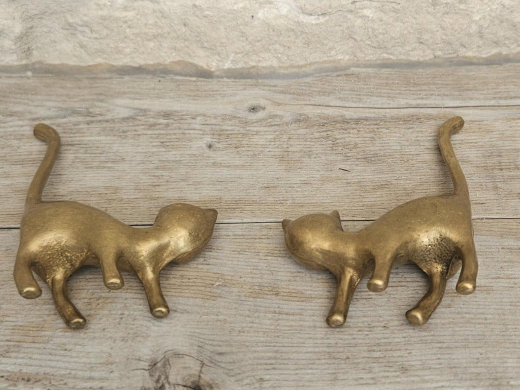 Mid-Century Solid Brass Cat Figurines: Pair of Cat Ornaments