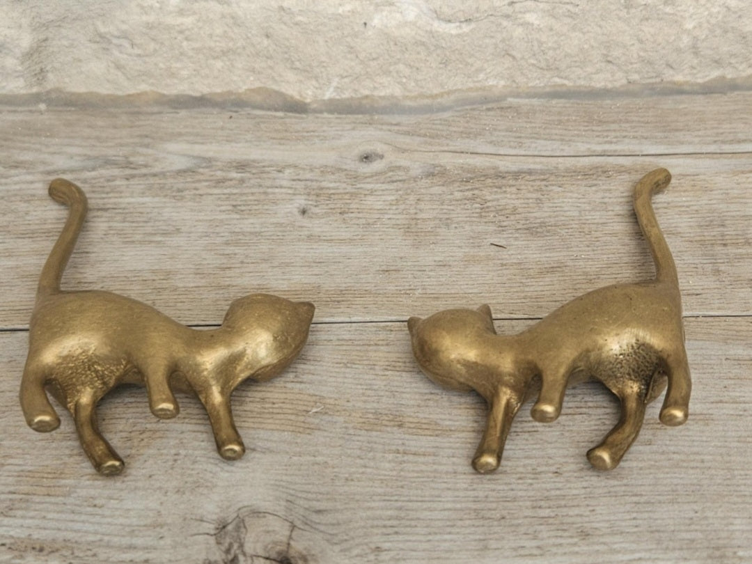 Mid-Century Solid Brass Cat Figurines: Pair of Cat Ornaments