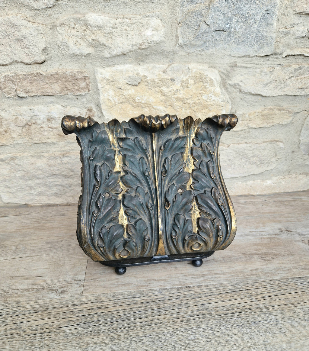 Antique Cast Bronze & Wrought Iron Acanthus Leaf Rococo Book Rest Stand